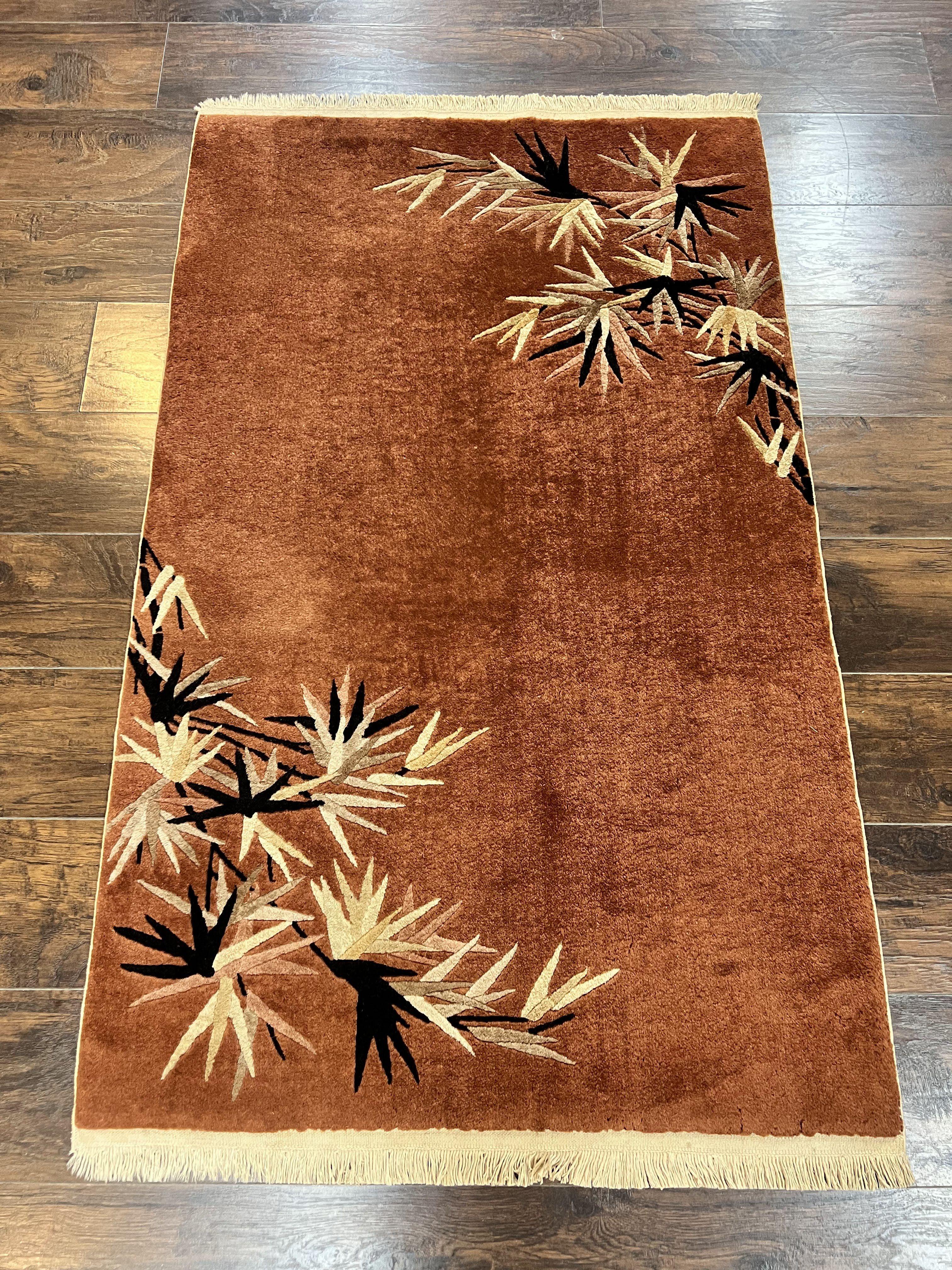 Chinese Art Deco Rug 3x5, Simple Design, Handmade, Vintage, Small Chinese Wool Rug, Red - Jewel Rugs