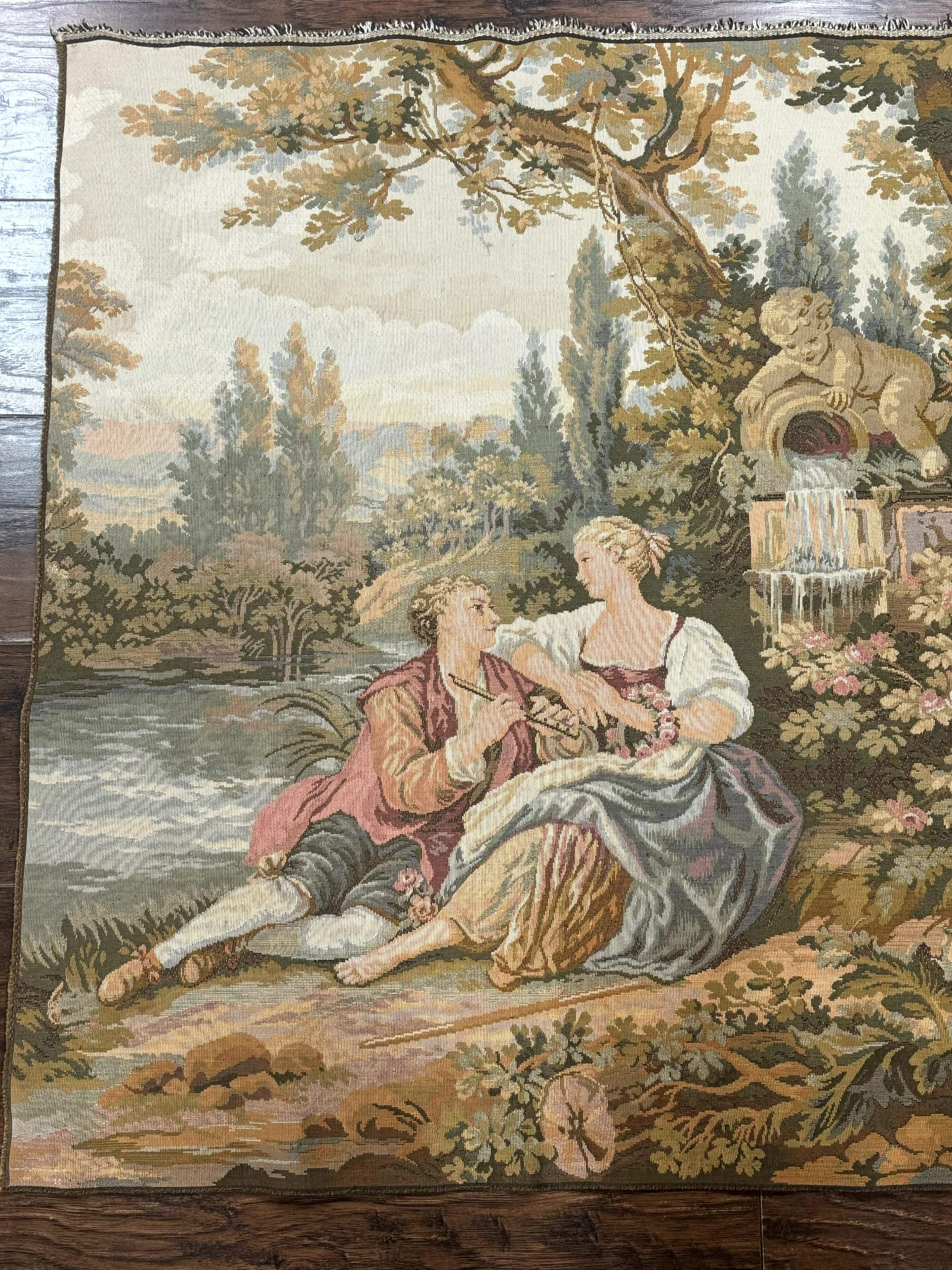 Vintage European Tapestry 3x5, Nature Lovers Scene, French Belgium Tapestry - Jewel Rugs