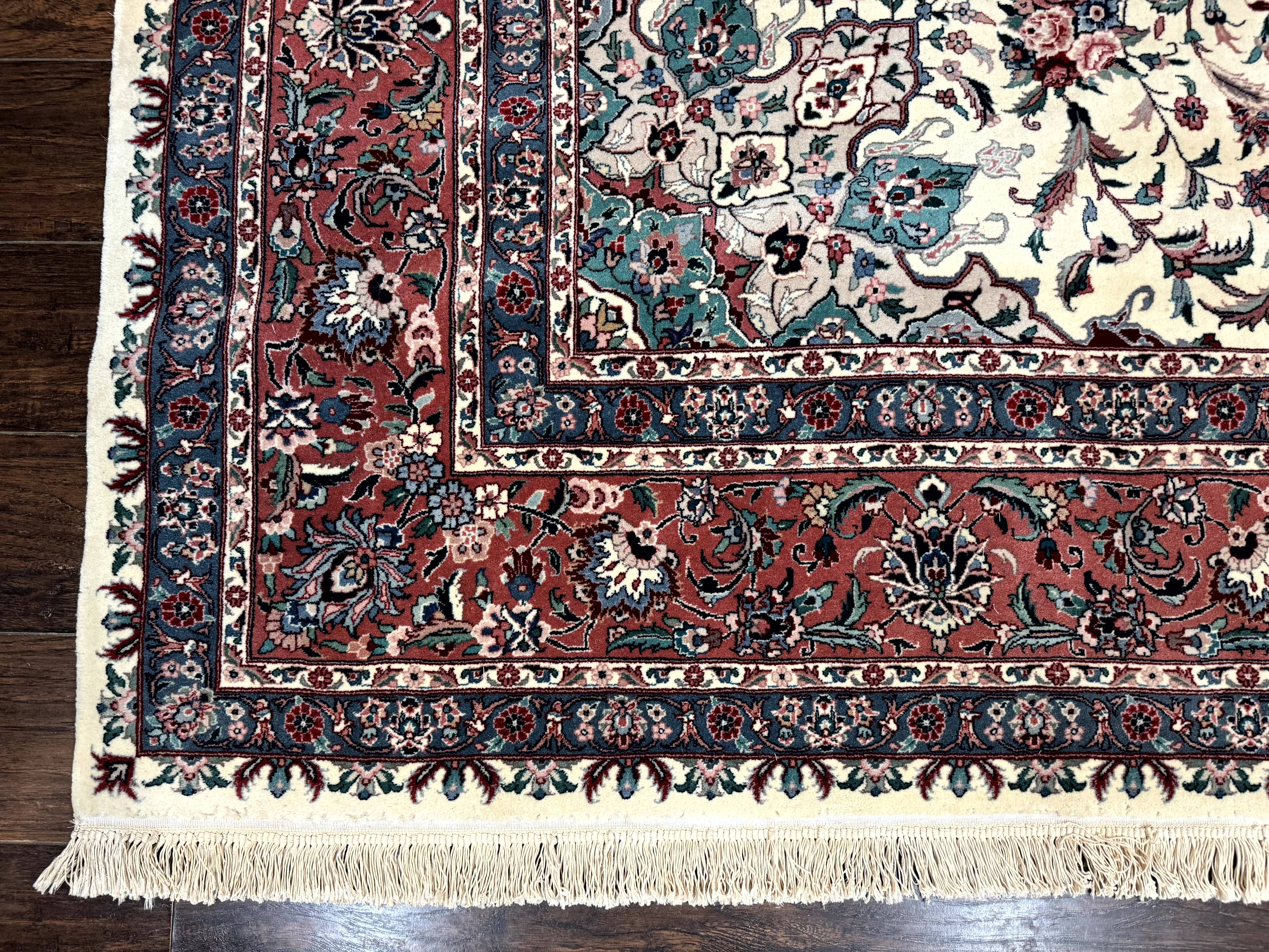 Sino Persian Rug 9x12, Fine 260 KPSI, Floral Medallion, Ivory and Rose-Red - Jewel Rugs