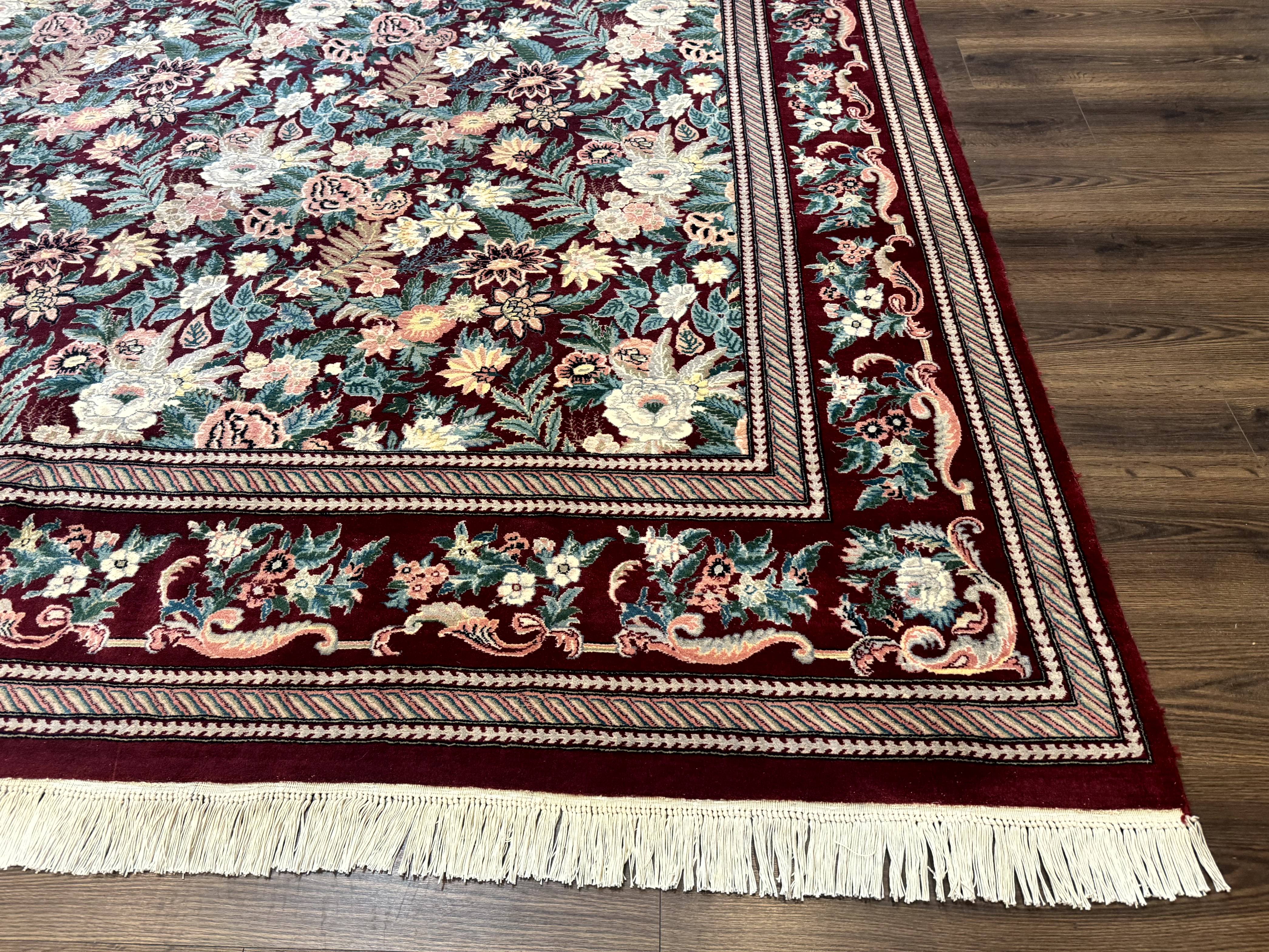 Pakistani Rug 9x12 William Morris Maroon Vintage Floral Wool - Jewel Rugs