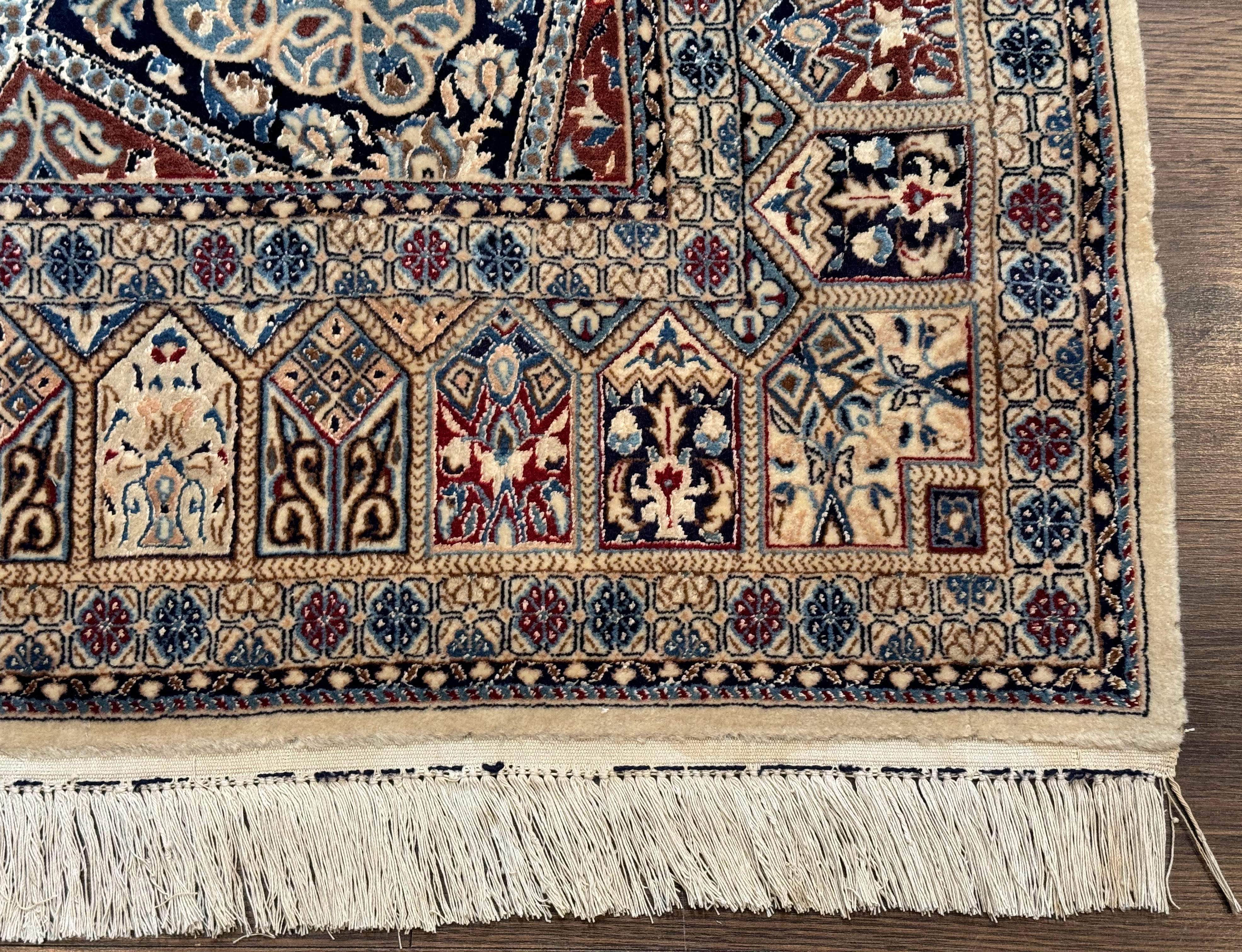 Persian Nain Rug 5x7, Very Fine 500 KPSI, Ivory and Blue, Dome Design, Wool & Silk - Jewel Rugs