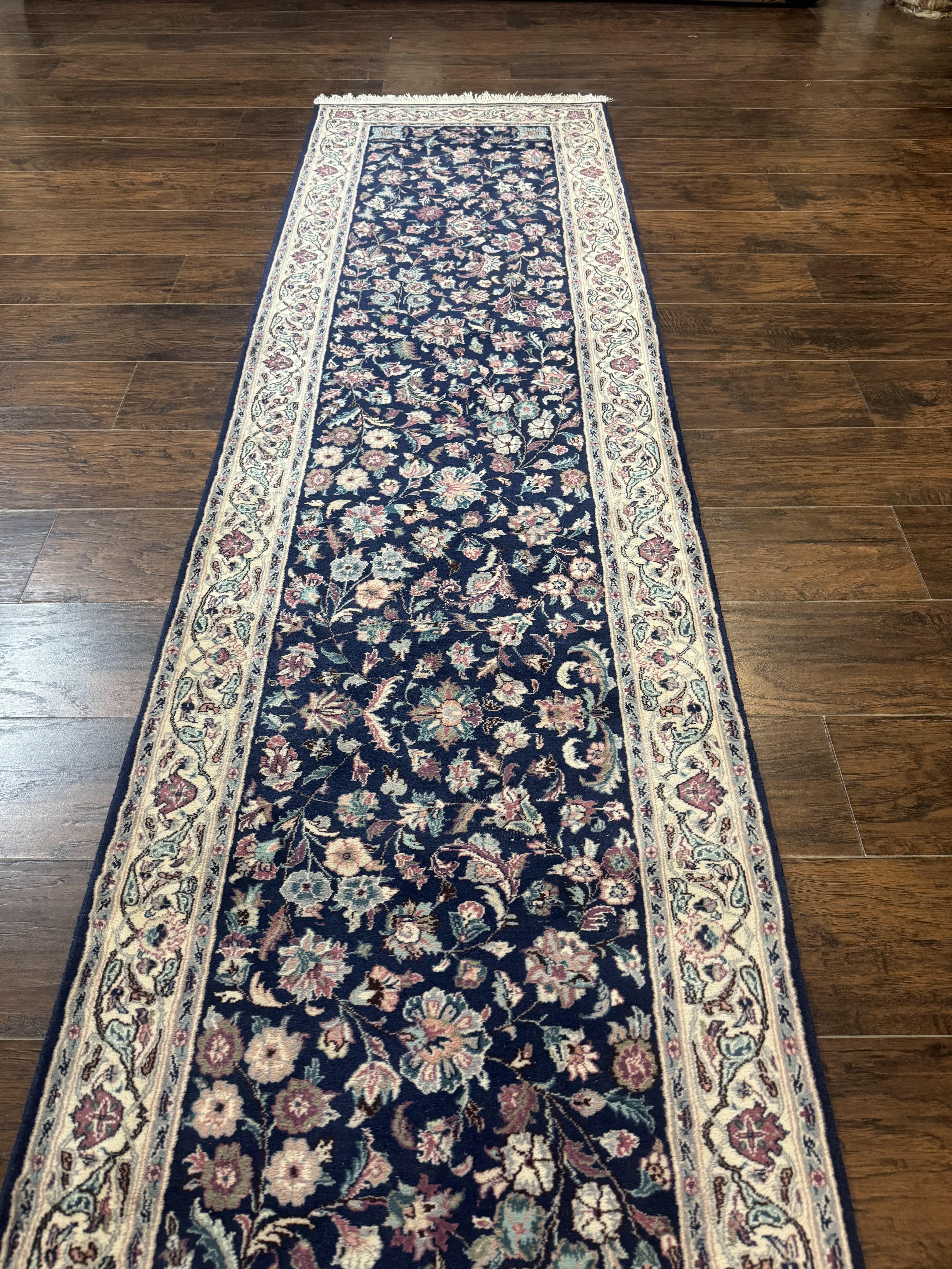 Persian Runner Rug 2.7 x 12.6, Navy Blue, Very Fine 270 KPSI, Handmade Wool Oriental Runner Rug for Hallway or Kitchen, Pak Persian Runner - Jewel Rugs