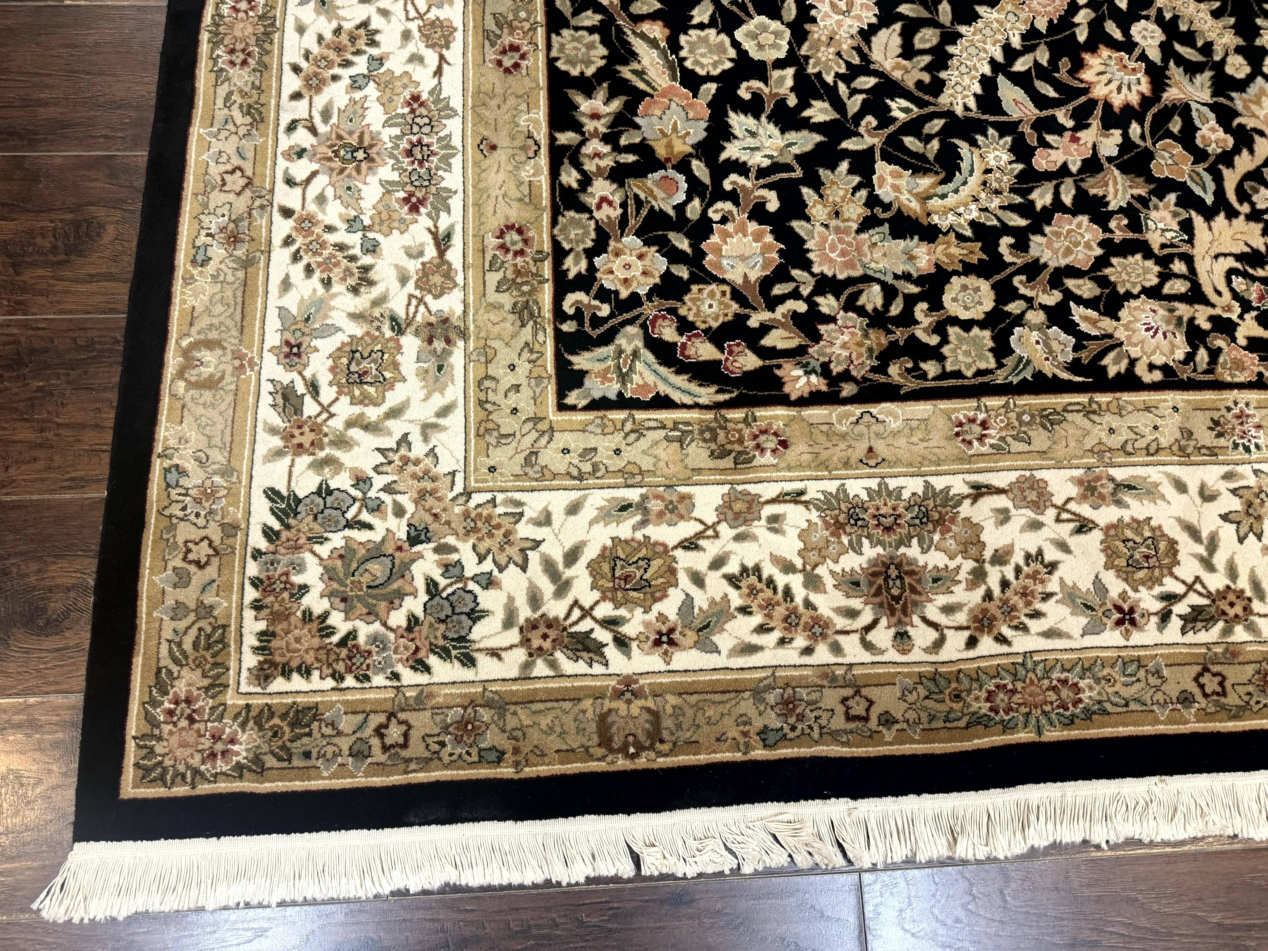 Sino Persian Rug 9x12, Floral Medallion, Black and Ivory, Elegant - Jewel Rugs