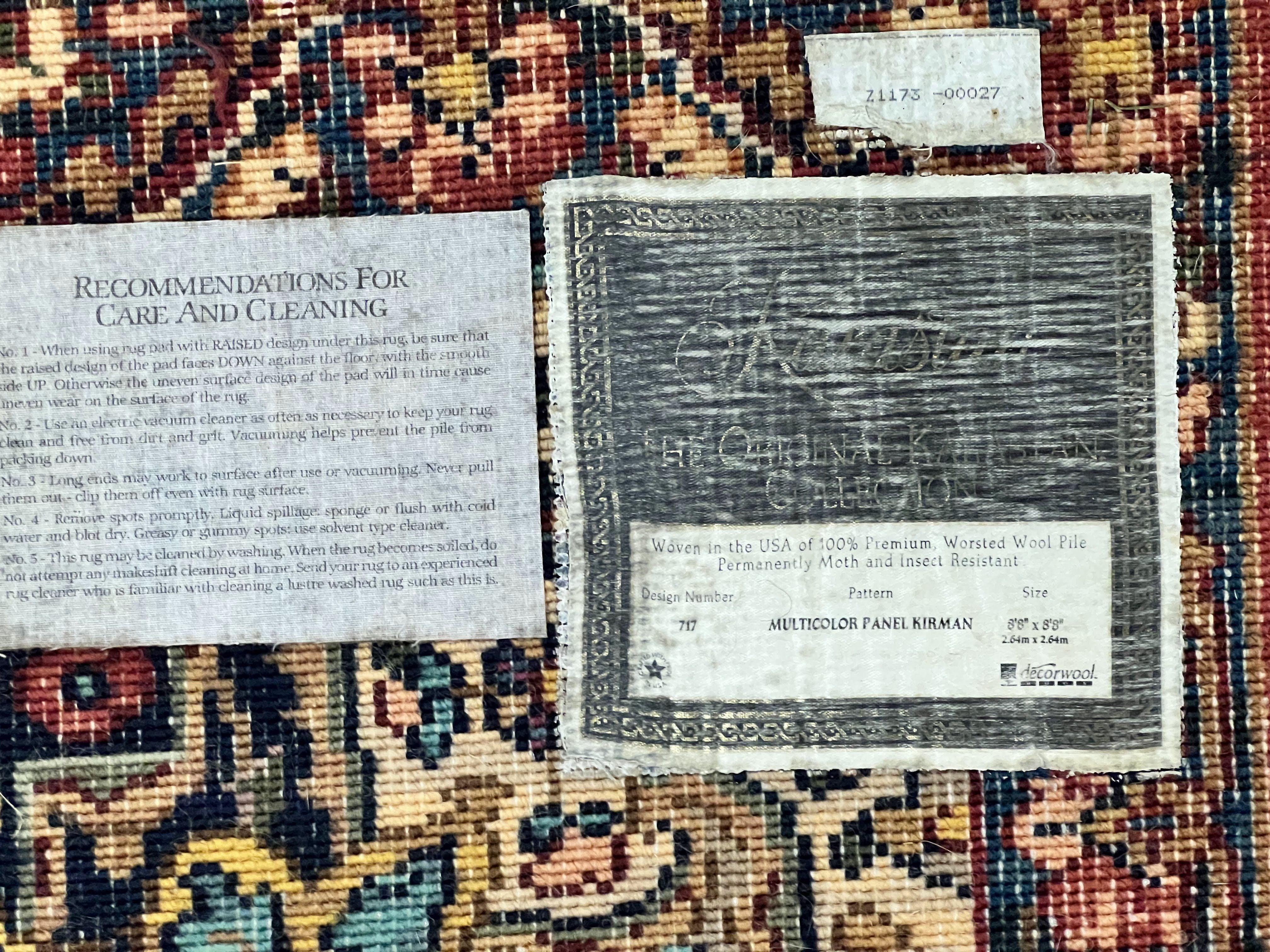 Karastan Multicolor Panel Kirman Rug #717, Square Wool Karastan Rug 9x9 ft, Wool Karastan Carpet, Original 700 Series, Rare Size 9 x 9 - Jewel Rugs