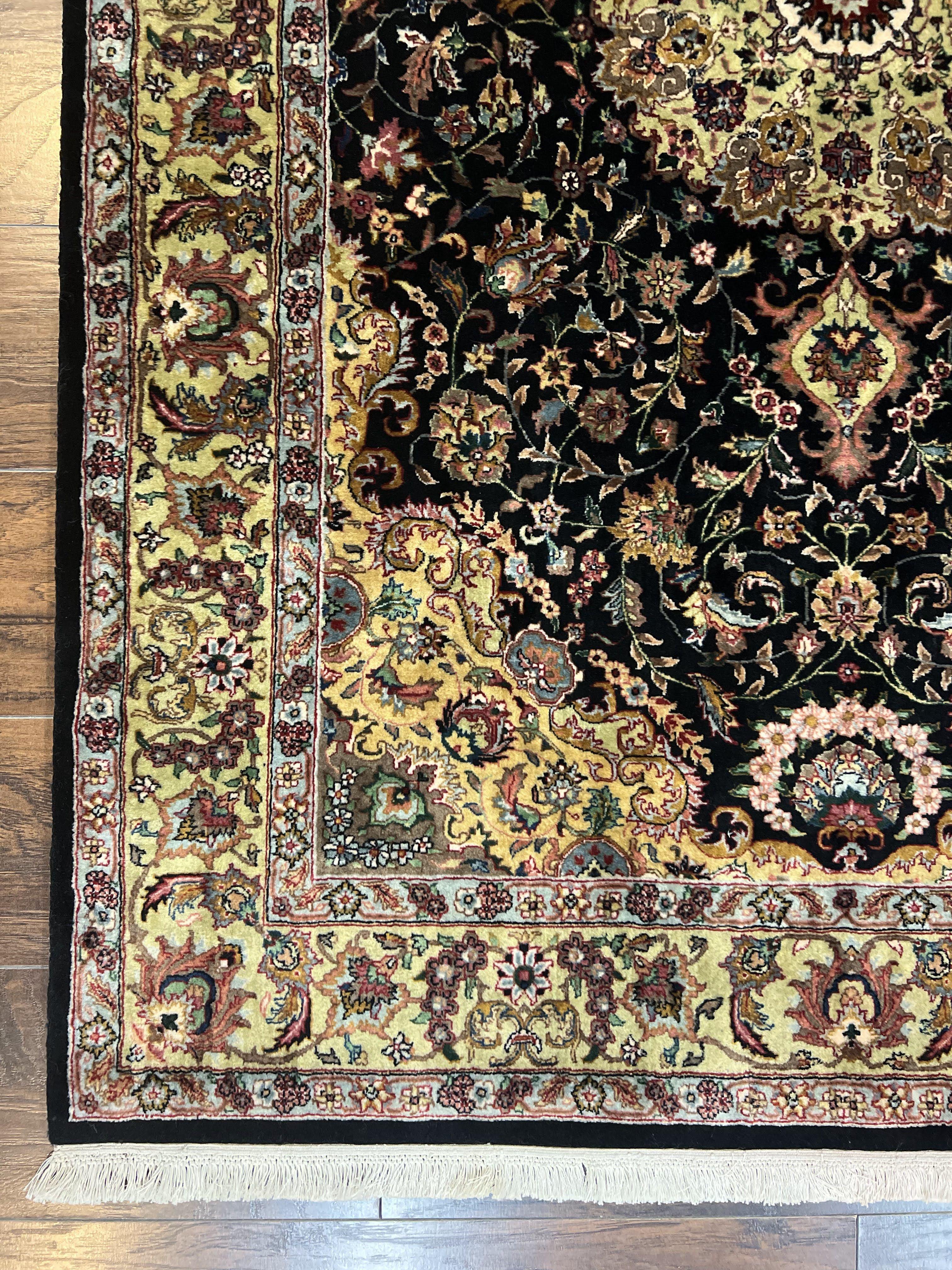Indo Persian Rug 4x6, Fine Highly Detailed Indian Oriental Carpet 4 x 6 ft, Floral Medallion, Unique Colors, Black Light Gold, Wool Handmade - Jewel Rugs
