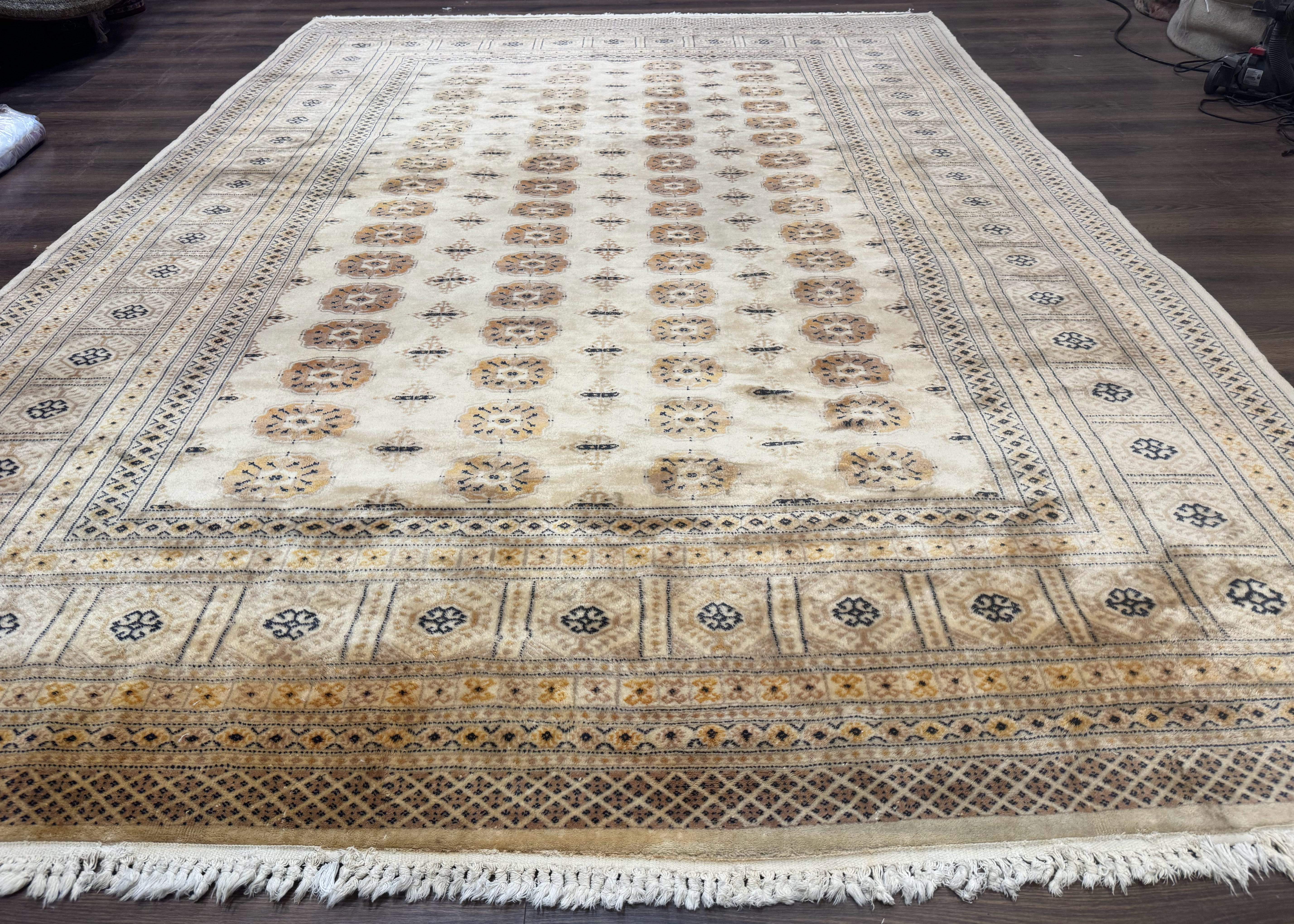 Pakistani Turkoman Bokhara Rug 8x12, Beige Vintage Tribal Wool Carpet - Jewel Rugs