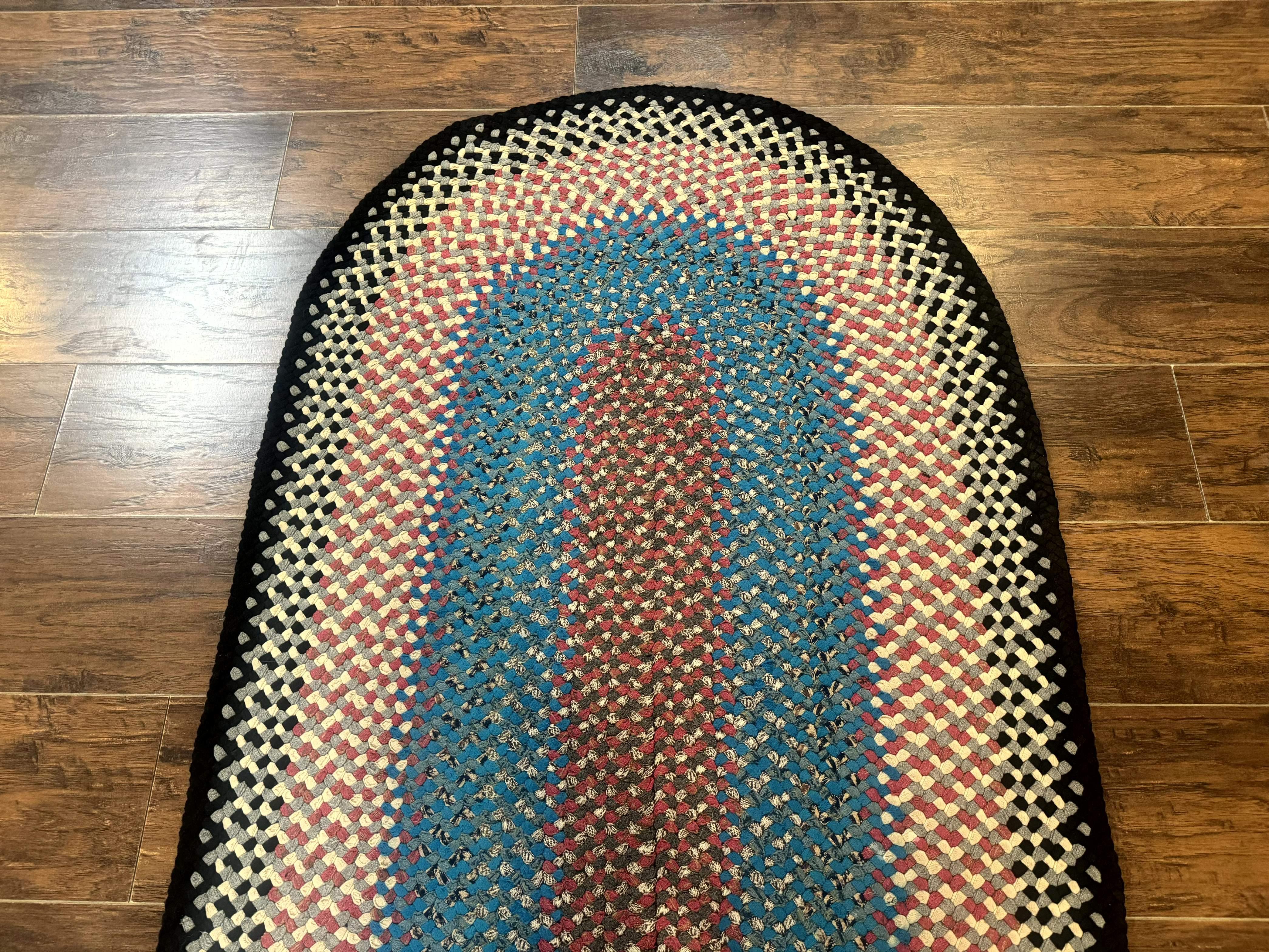 American Braided Rug 3 x 5.6, Oval Braided Rug, Multicolor, Blue - Jewel Rugs