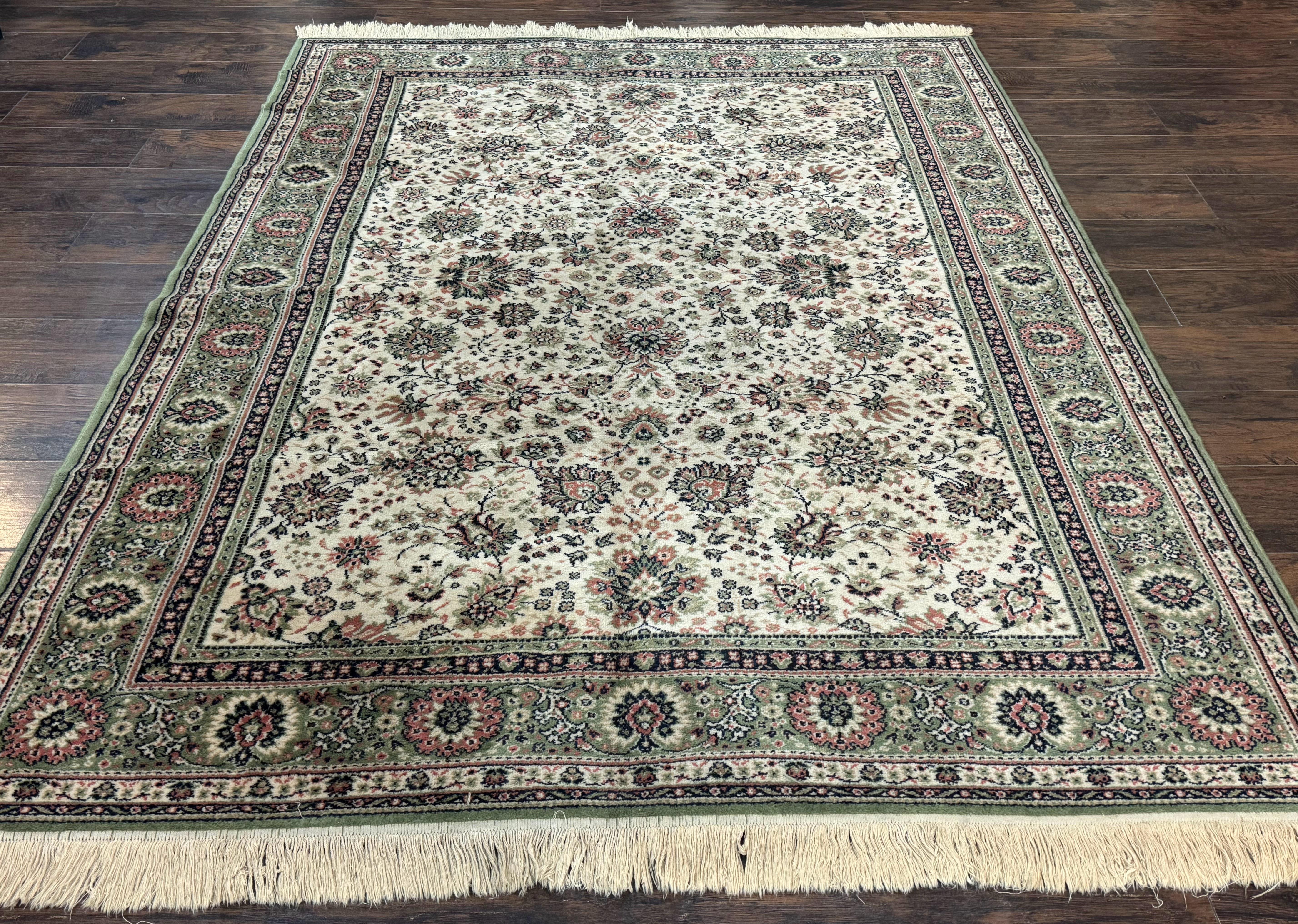 Couristan Rug 6x8, Vintage Belgium Power-Loomed Wool Oriental Carpet, Beige and Green, Allover Floral Area Rug - Jewel Rugs