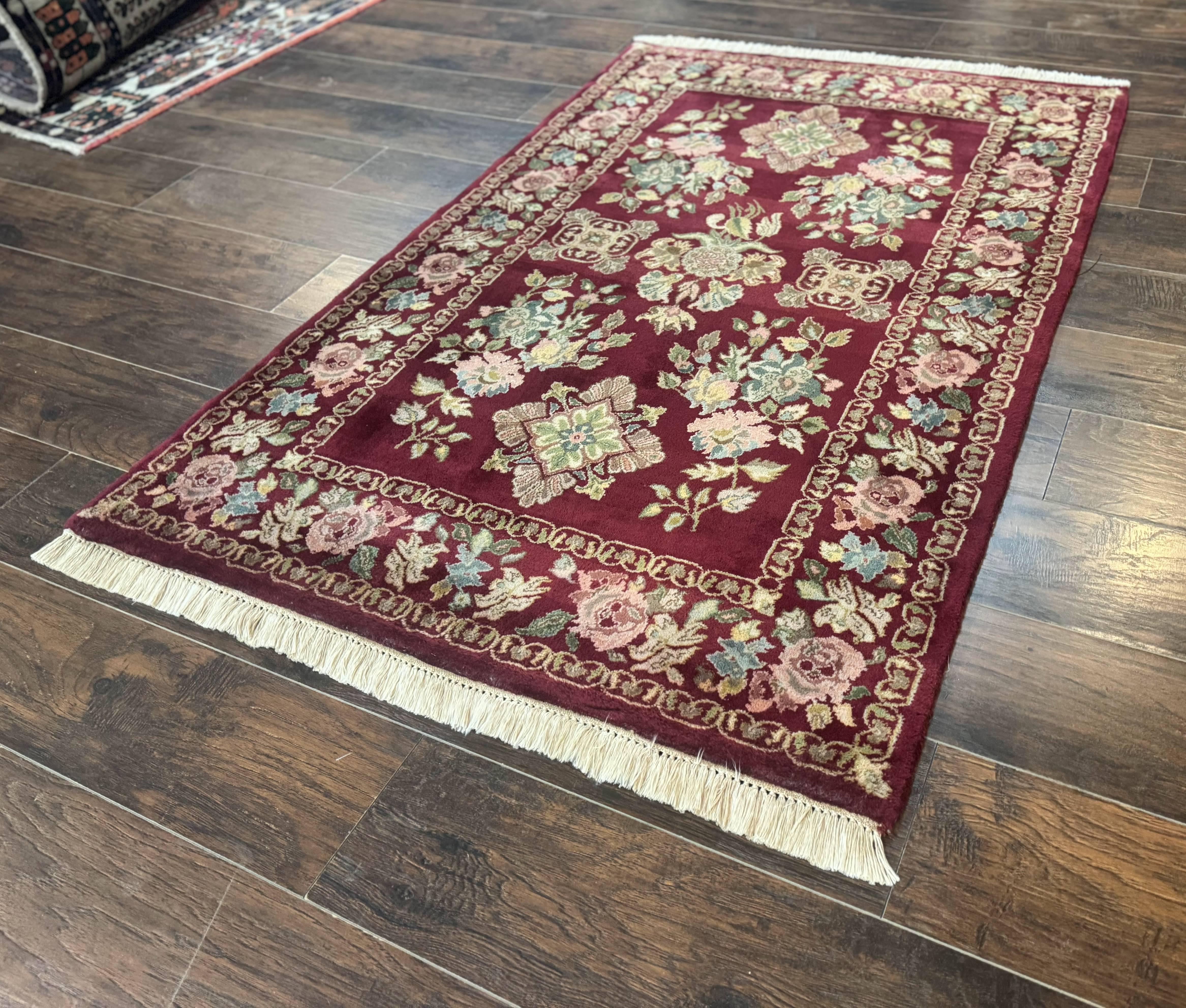 Indo Persian Kerman Rug 4x6, Burgundy, Floral - Jewel Rugs
