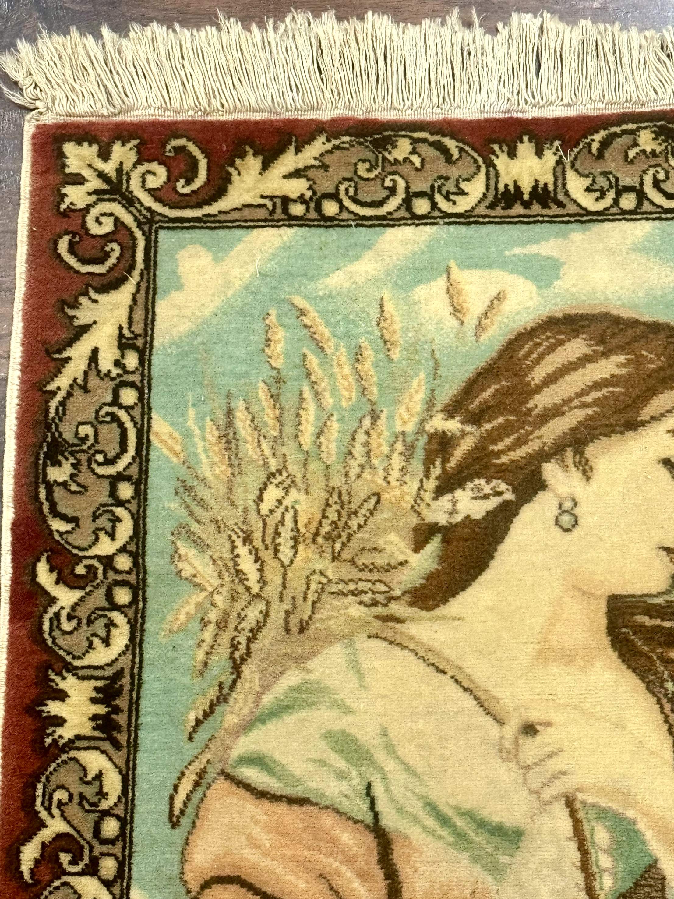 Persian Tabriz Pictorial Rug, Young Lady with Wheat, Very Fine, Wool, Wall Hanging Rug - Jewel Rugs