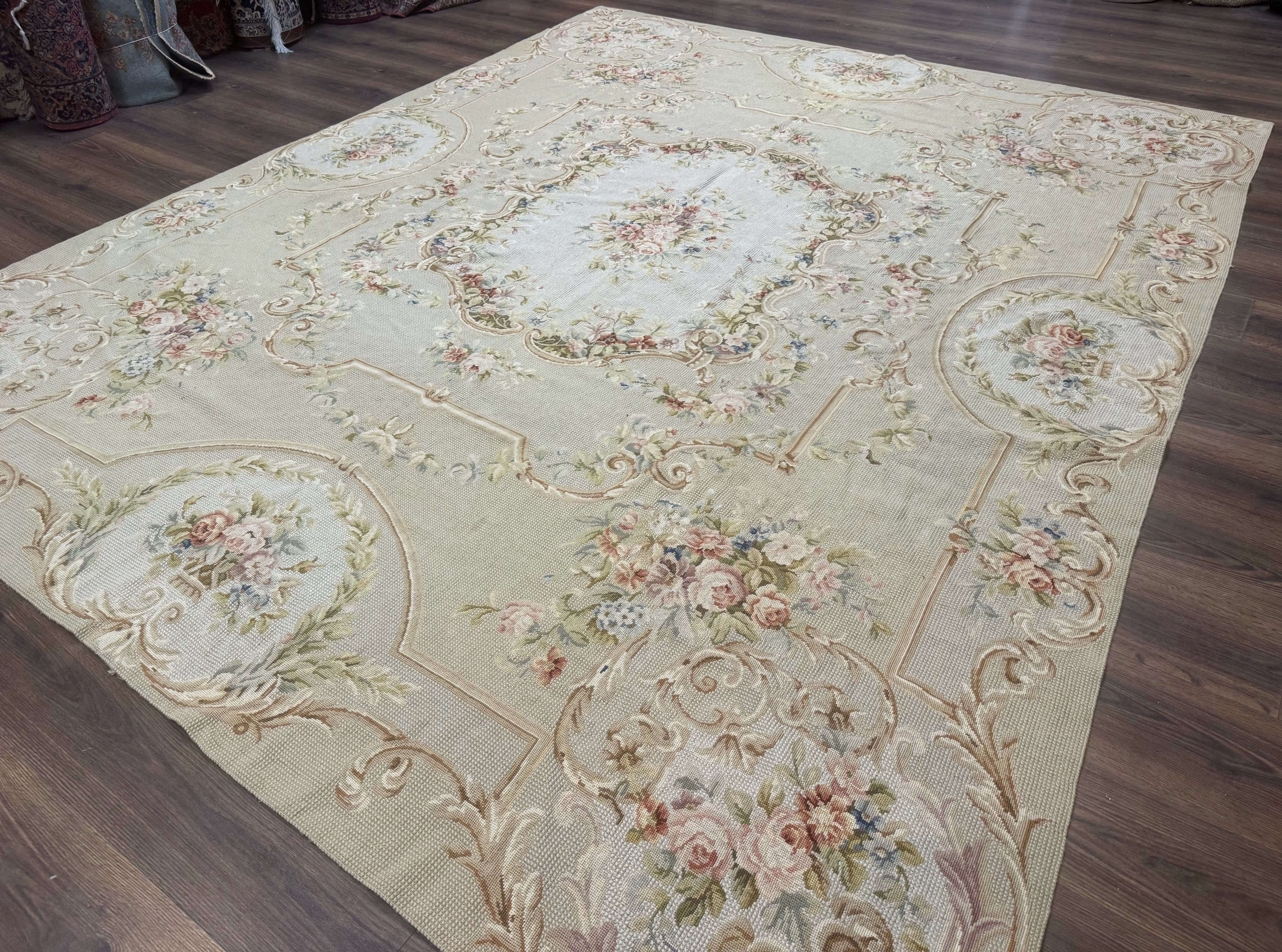 Needlepoint Rug 8x10, Aubusson Carpet, European Design - Jewel Rugs