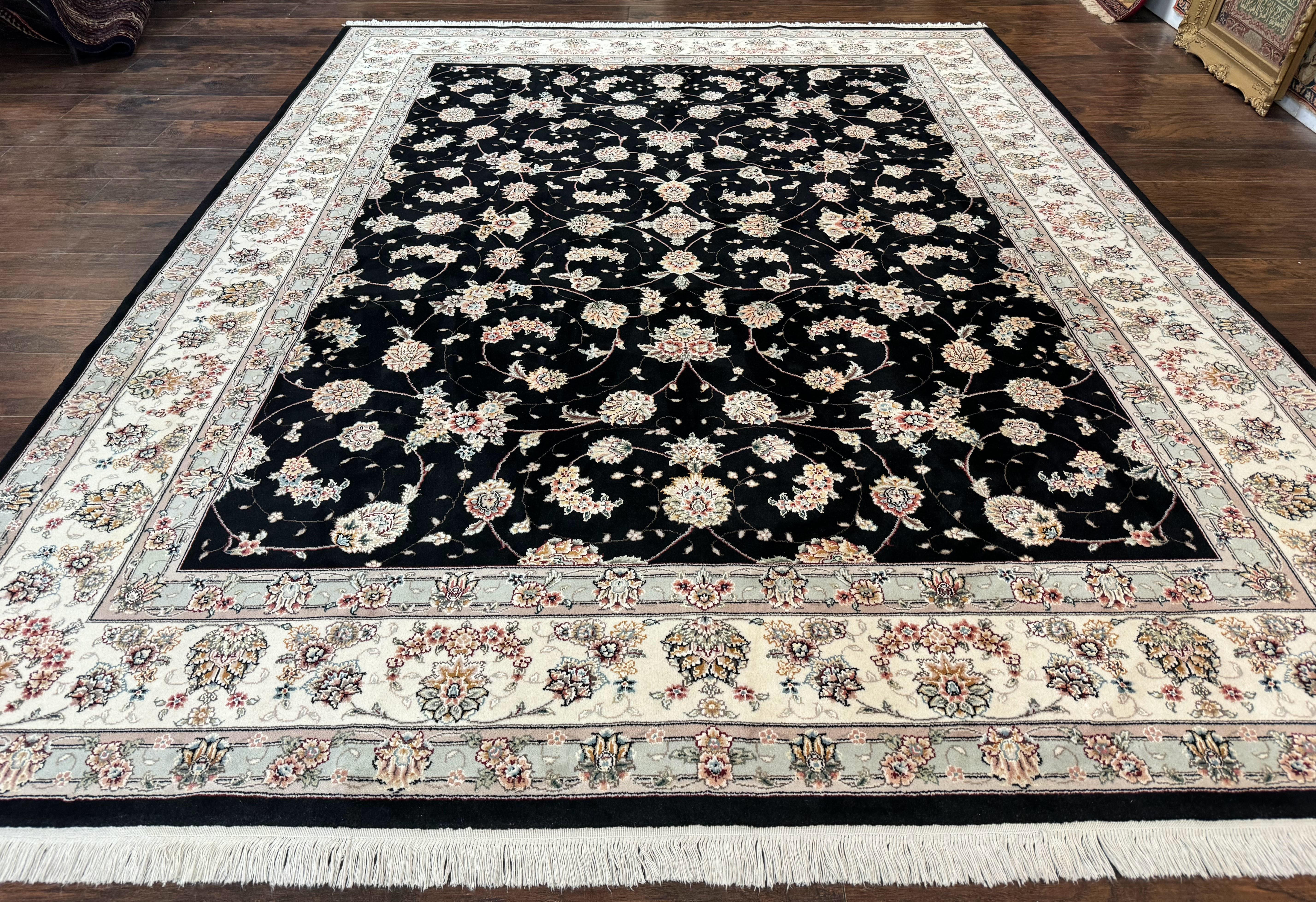 Sino Persian Rug 8x10, Wool and Silk, Black & Ivory - Jewel Rugs