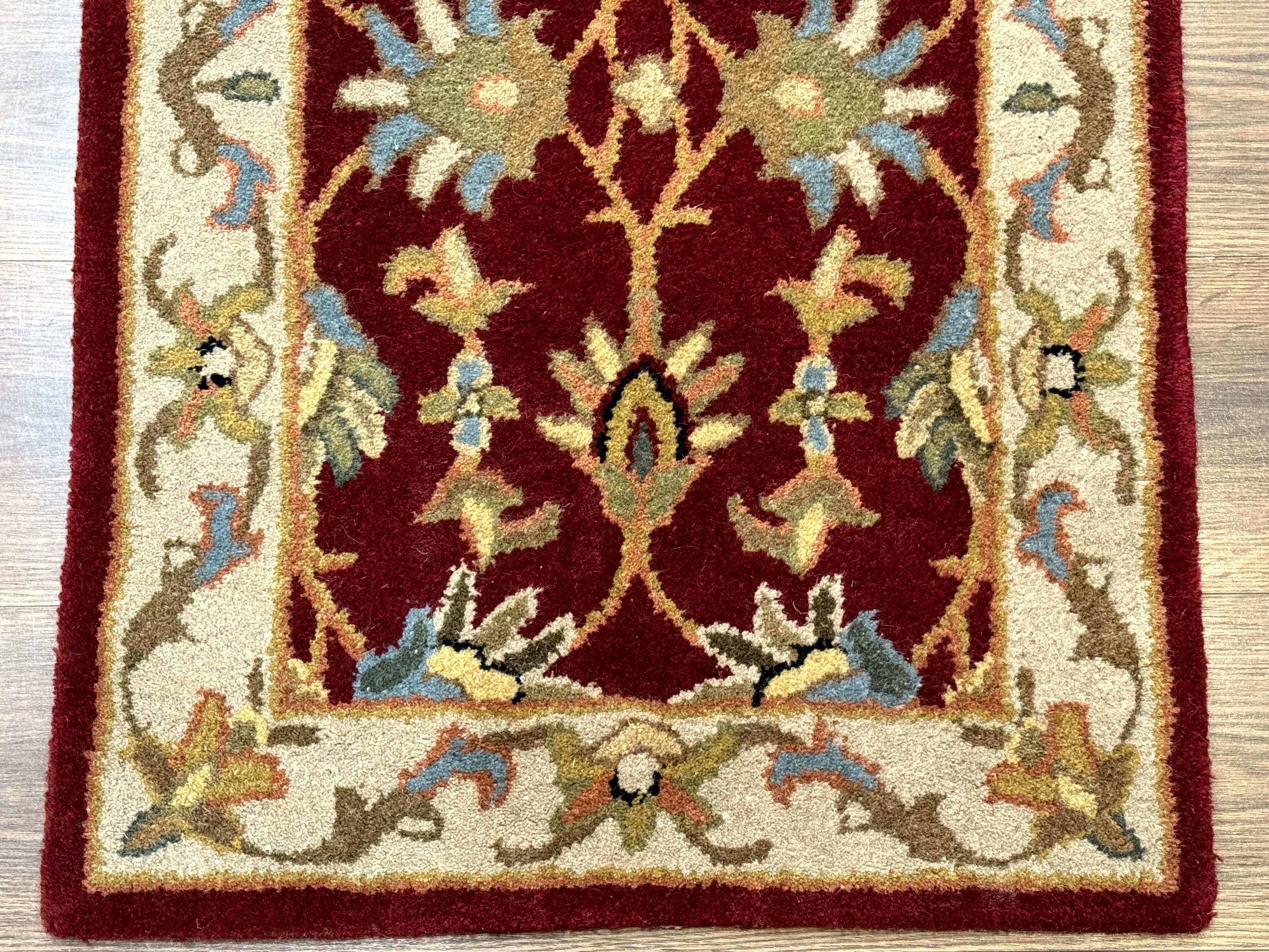 Small Floral Wool Rug 2x3, Safavieh Heritage Collection, Dark Red & Cream - Jewel Rugs