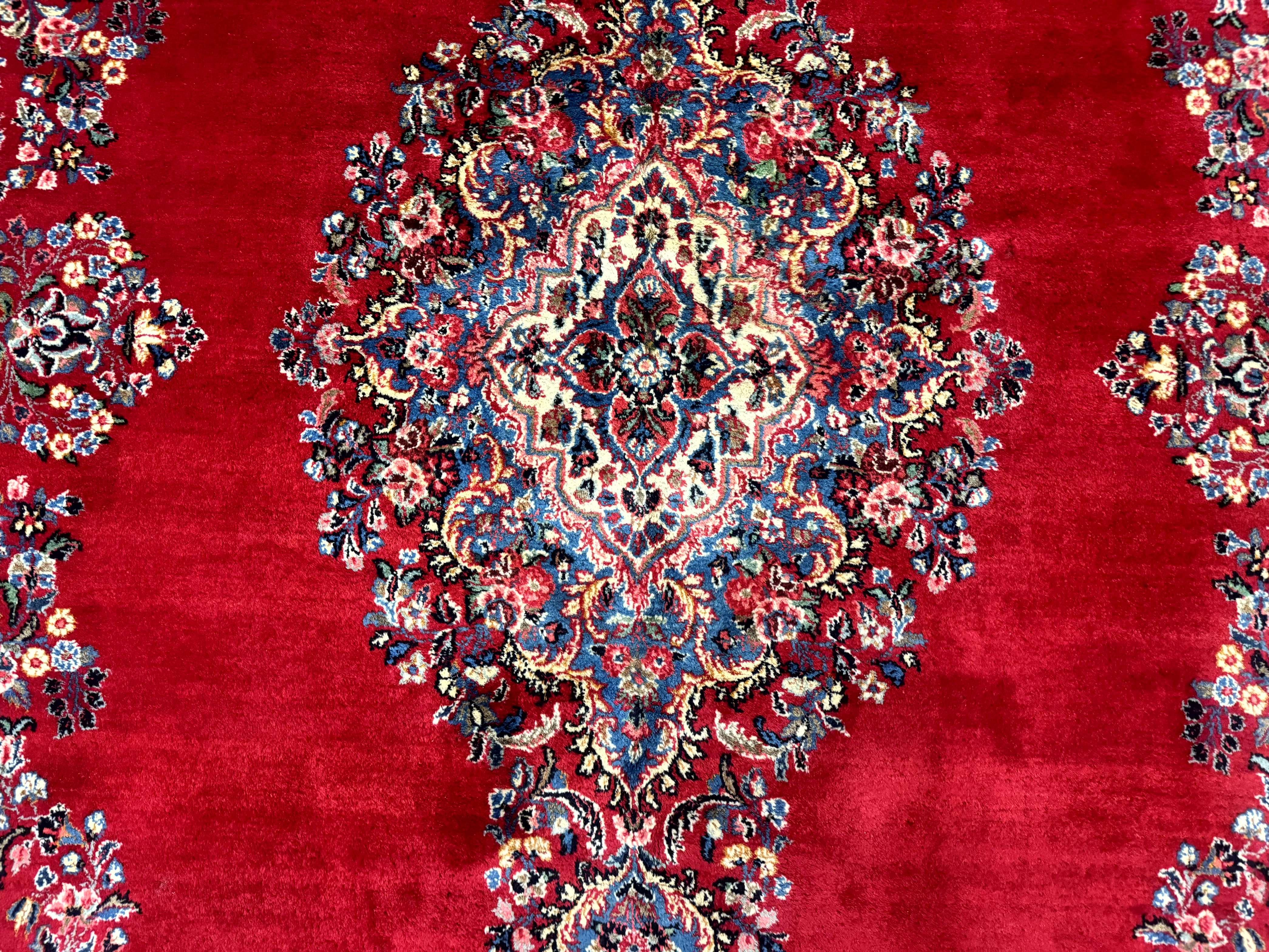 Persian Sarouk Rug 10x13, Semi Open Field, Red Ivory Blue, Large Antique Persian Carpet, Traditional Wool Rug - Jewel Rugs
