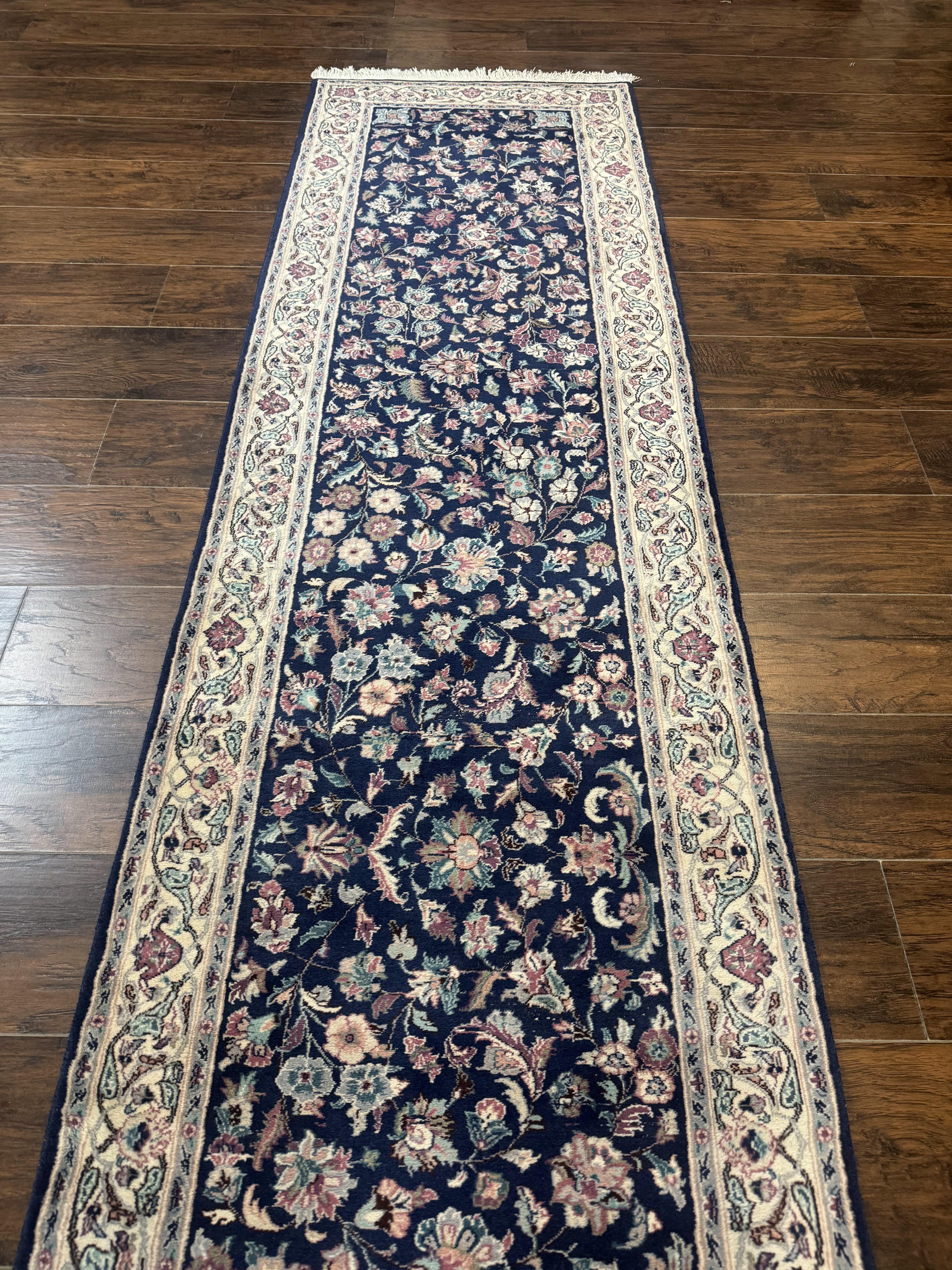 Persian Runner Rug 2.7 x 12.6, Navy Blue, Very Fine 270 KPSI, Handmade Wool Oriental Runner Rug for Hallway or Kitchen, Pak Persian Runner - Jewel Rugs