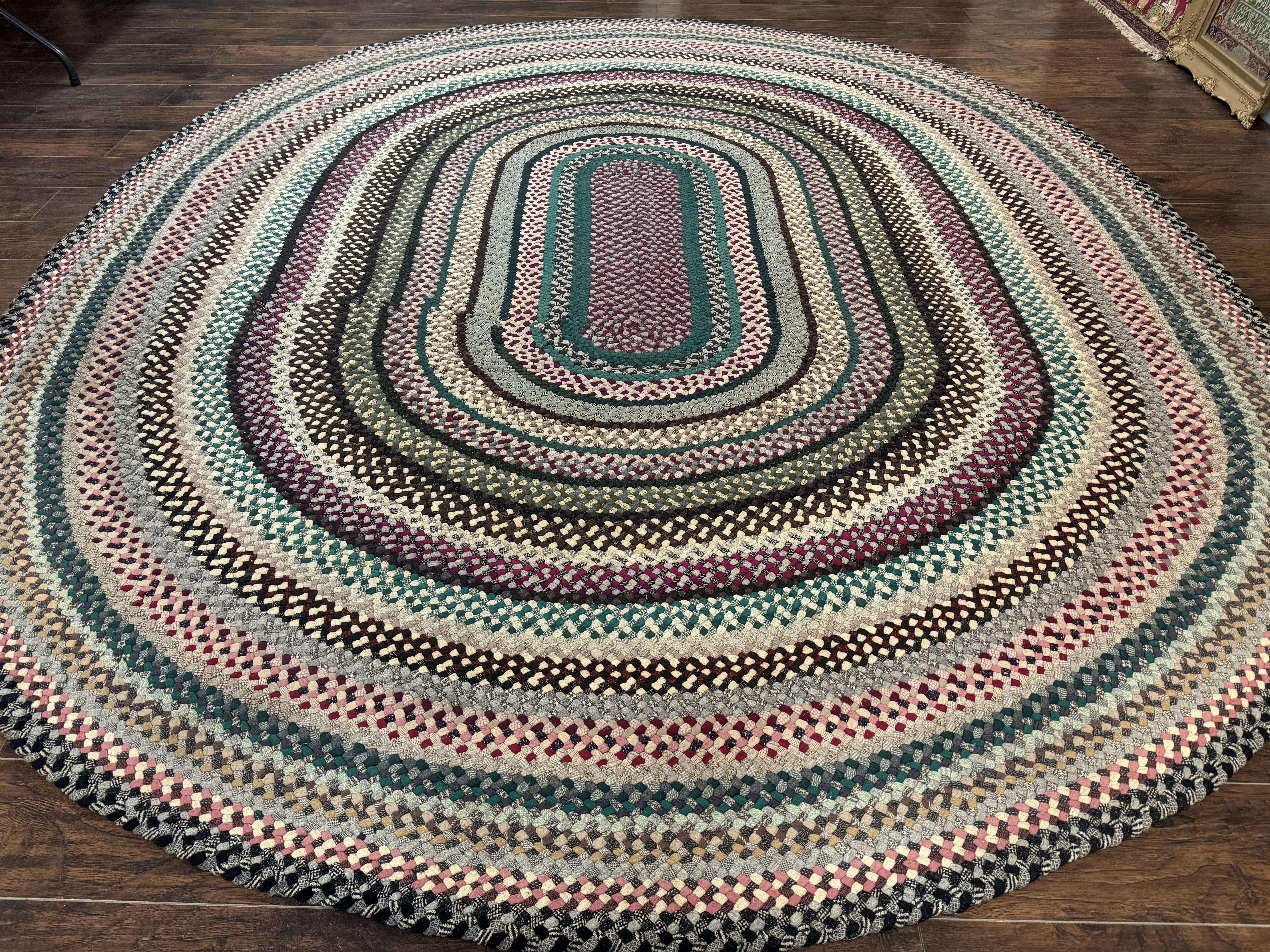 Large Oval American Braided Rug 10x12, Multicolor Vintage Braided Carpet - Jewel Rugs