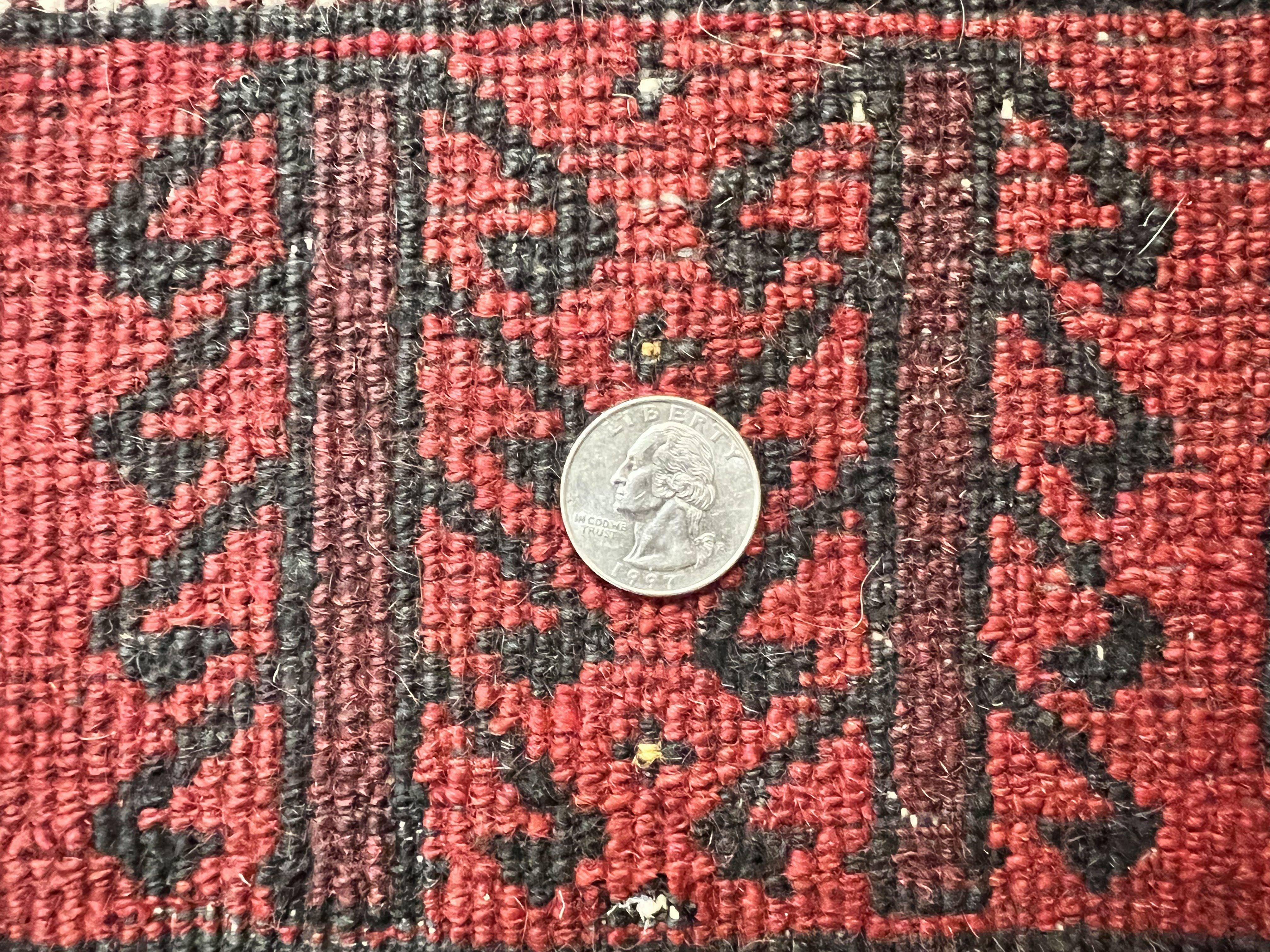 Antique Persian Turkoman Rug 3x6, Wool Tribal Handmade Carpet, Red and Black - Jewel Rugs