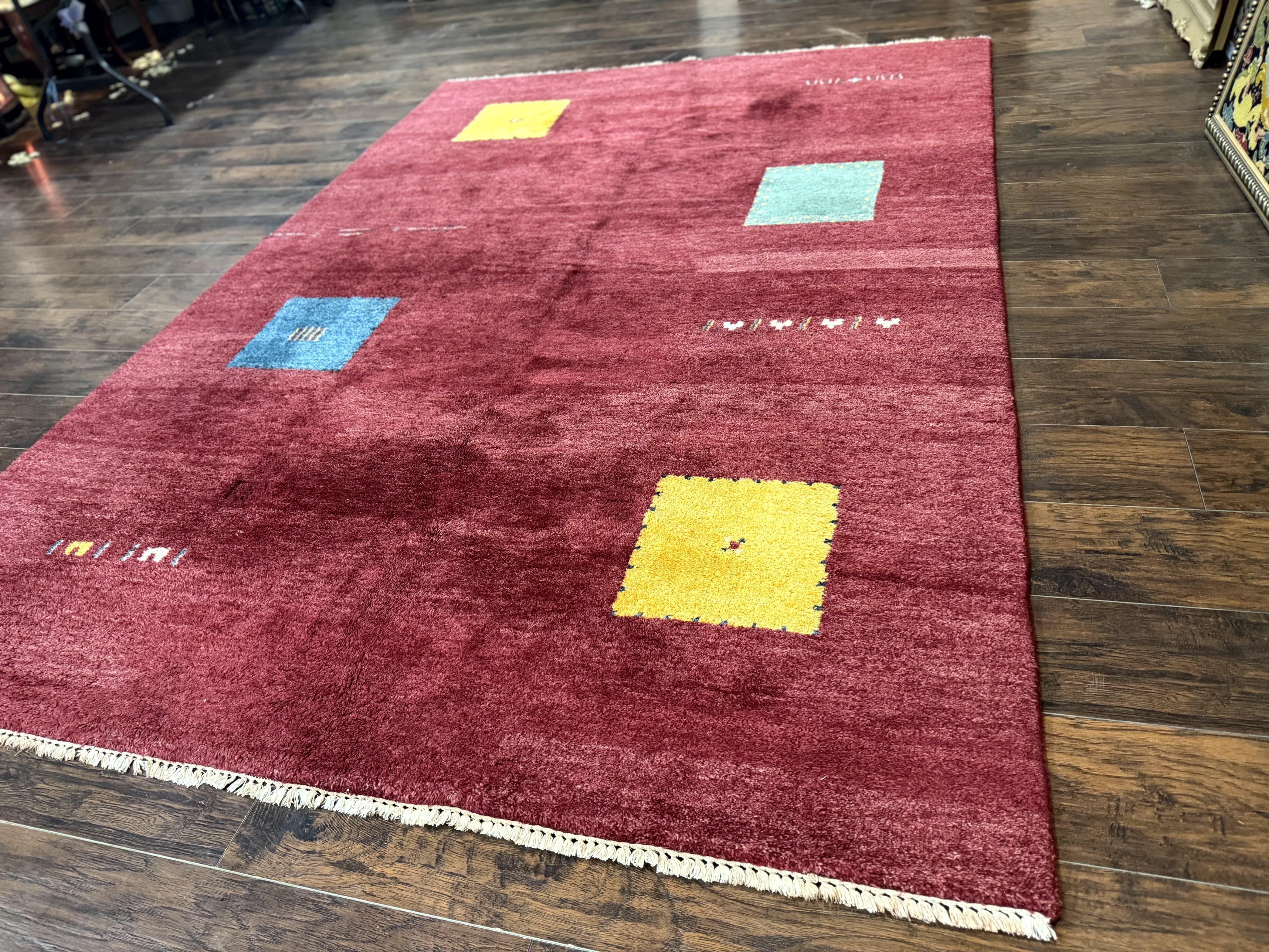 Modern Indo Persian Gabbeh Rug 7x10, Red, Tribal Area Rug - Jewel Rugs