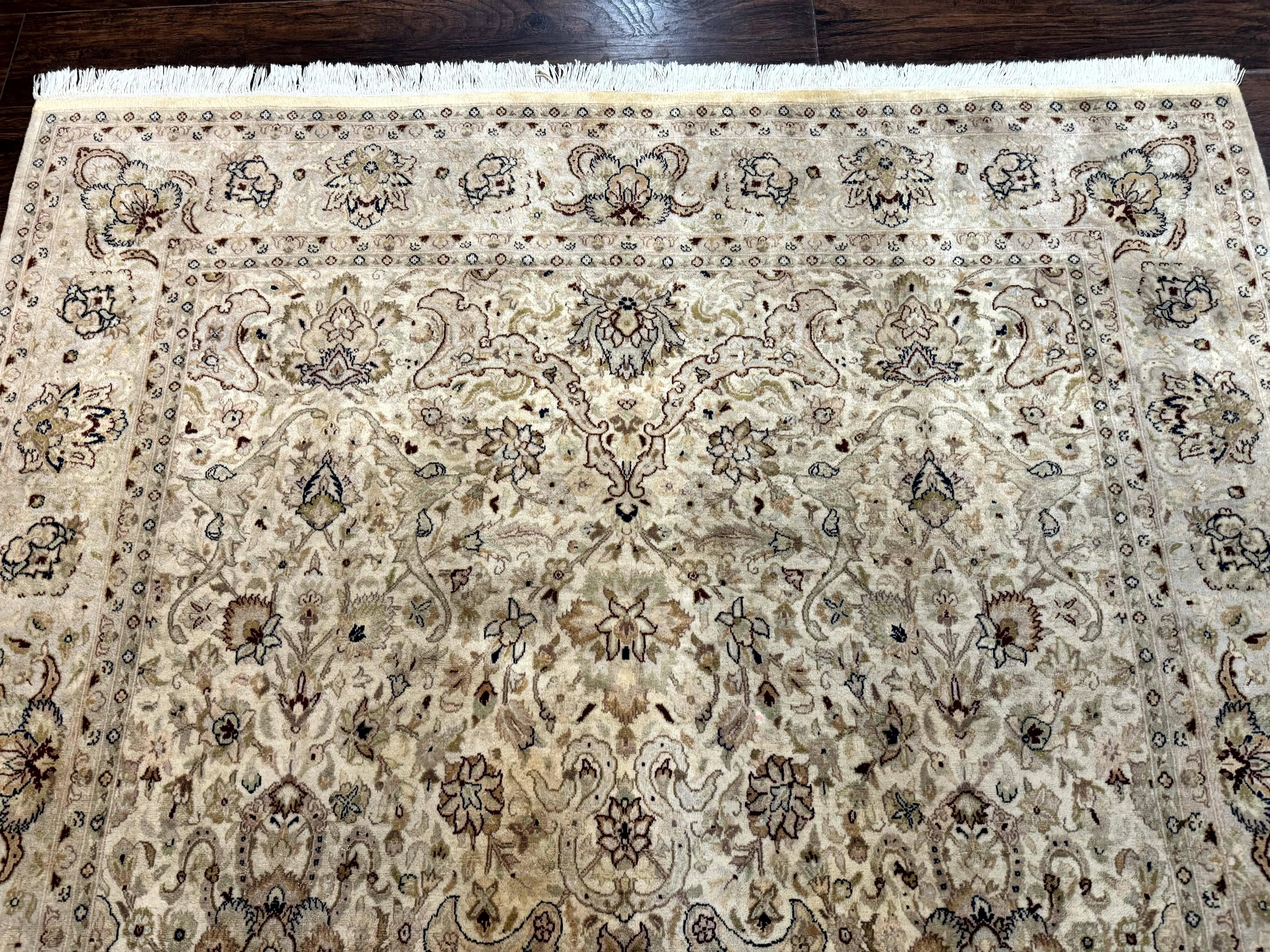 Pak Persian Rug 6x9, Vintage Handmade Wool Carpet, Floral, Beige - Jewel Rugs