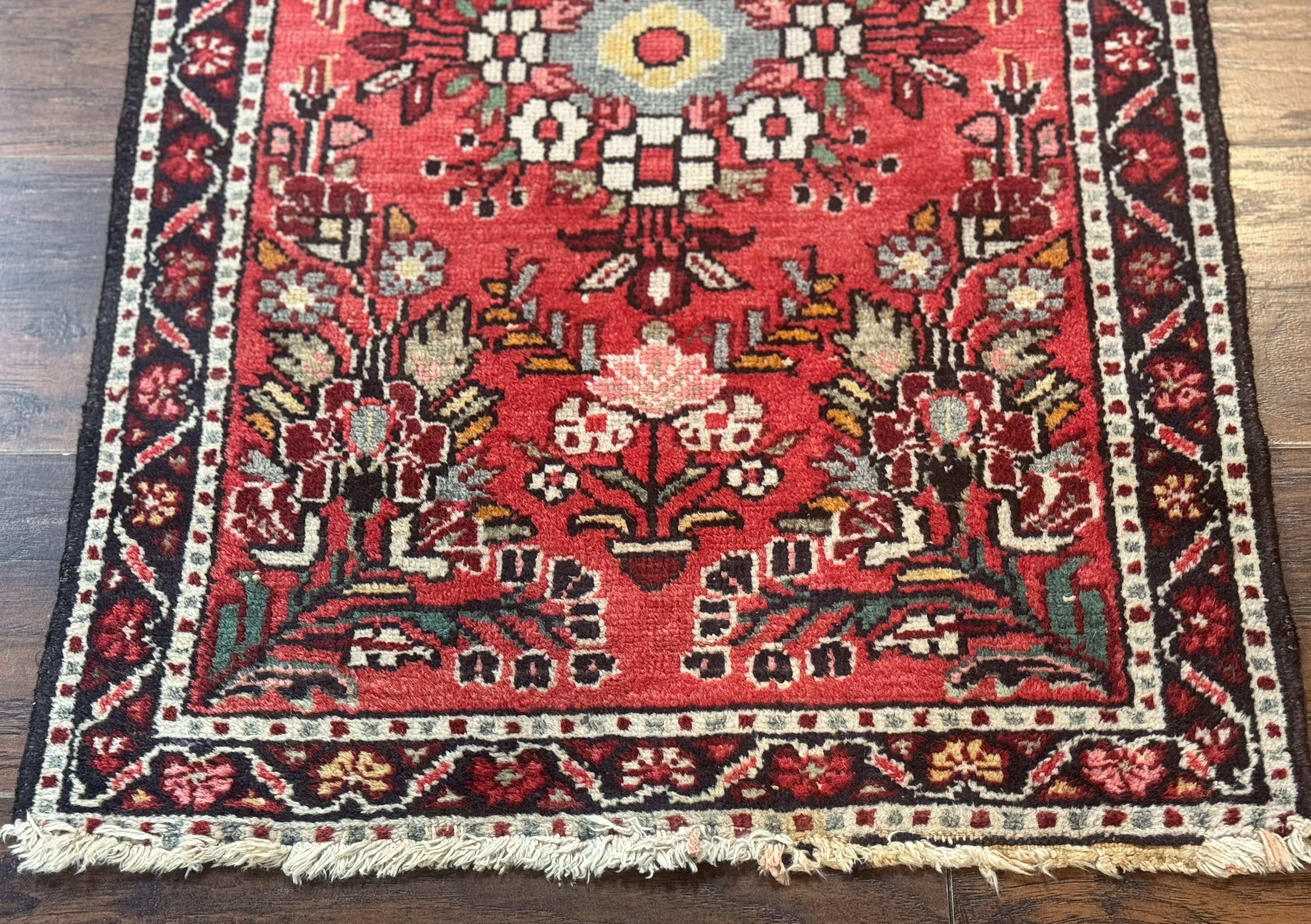 Antique Persian Rug 2x3, Small Red Floral Wool Persian Carpet, Hamadan Rug - Jewel Rugs