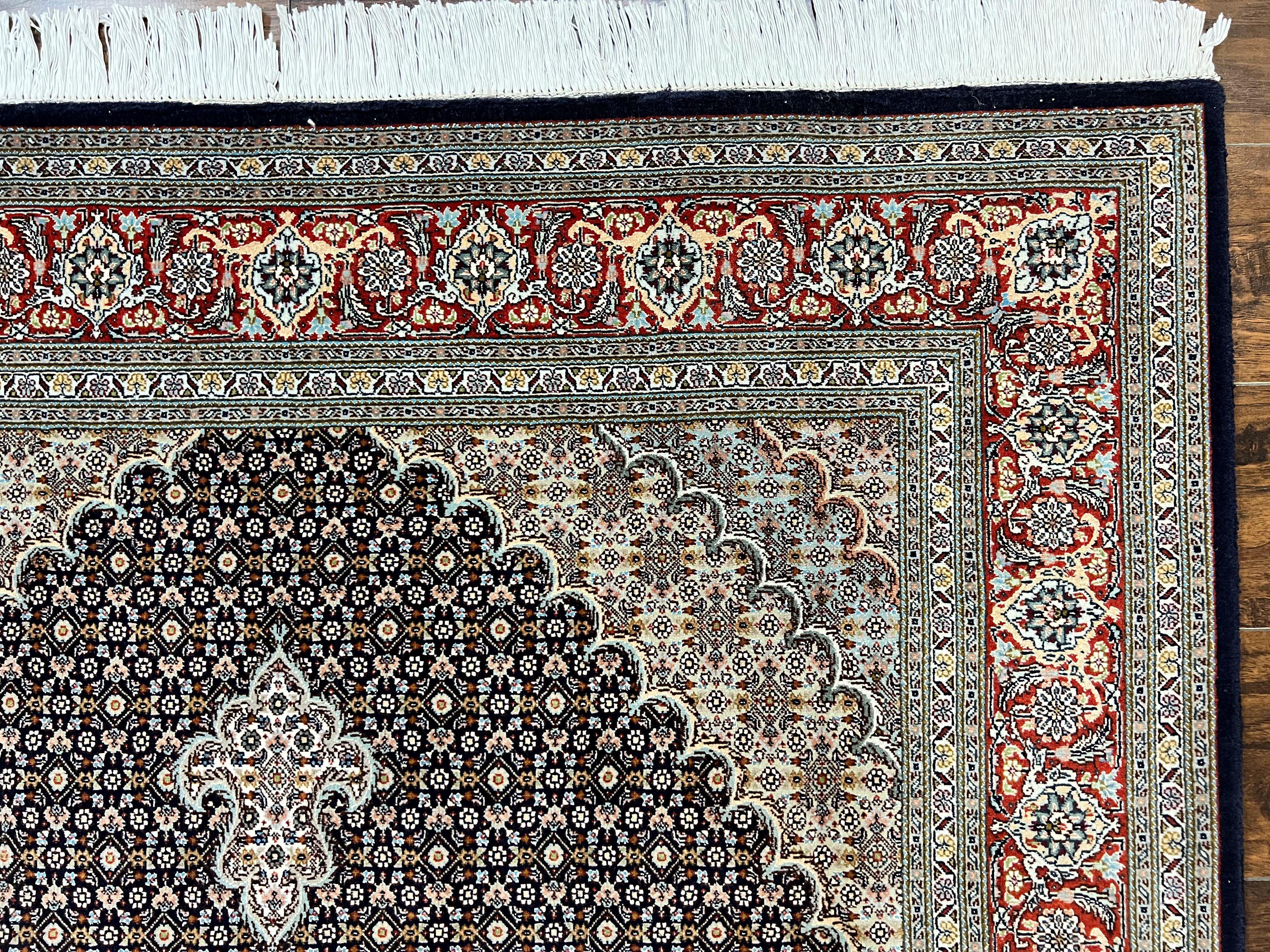 Persian Tabriz Rug 5x7, Wool with Silk Highlights, Hand Knotted Vintage Oriental Carpet, Very Fine, Herati Mahi Pattern, Black, Rare - Jewel Rugs