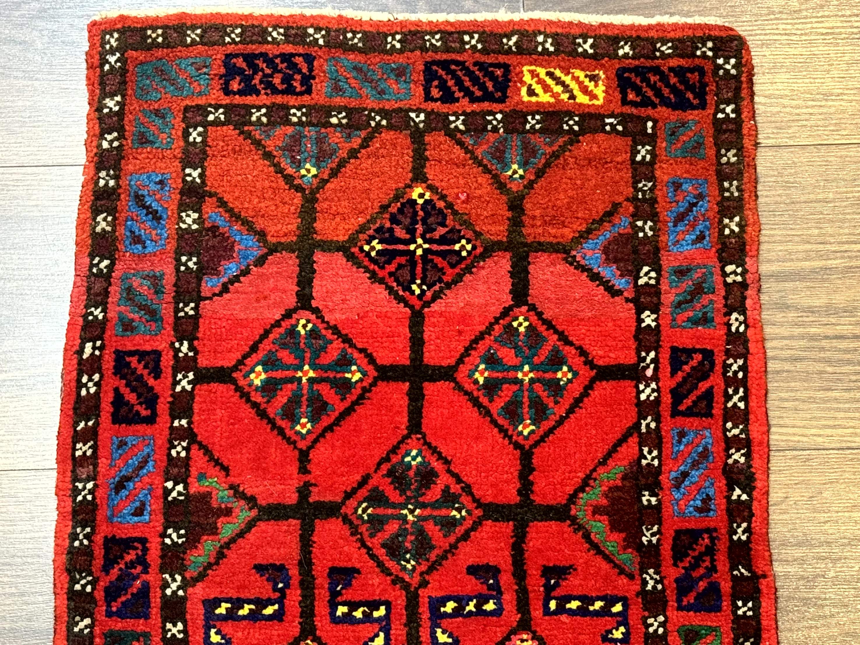 Small Red Persian Balouchi Rug 1.5 x 2, Tribal Rug, Wool - Jewel Rugs
