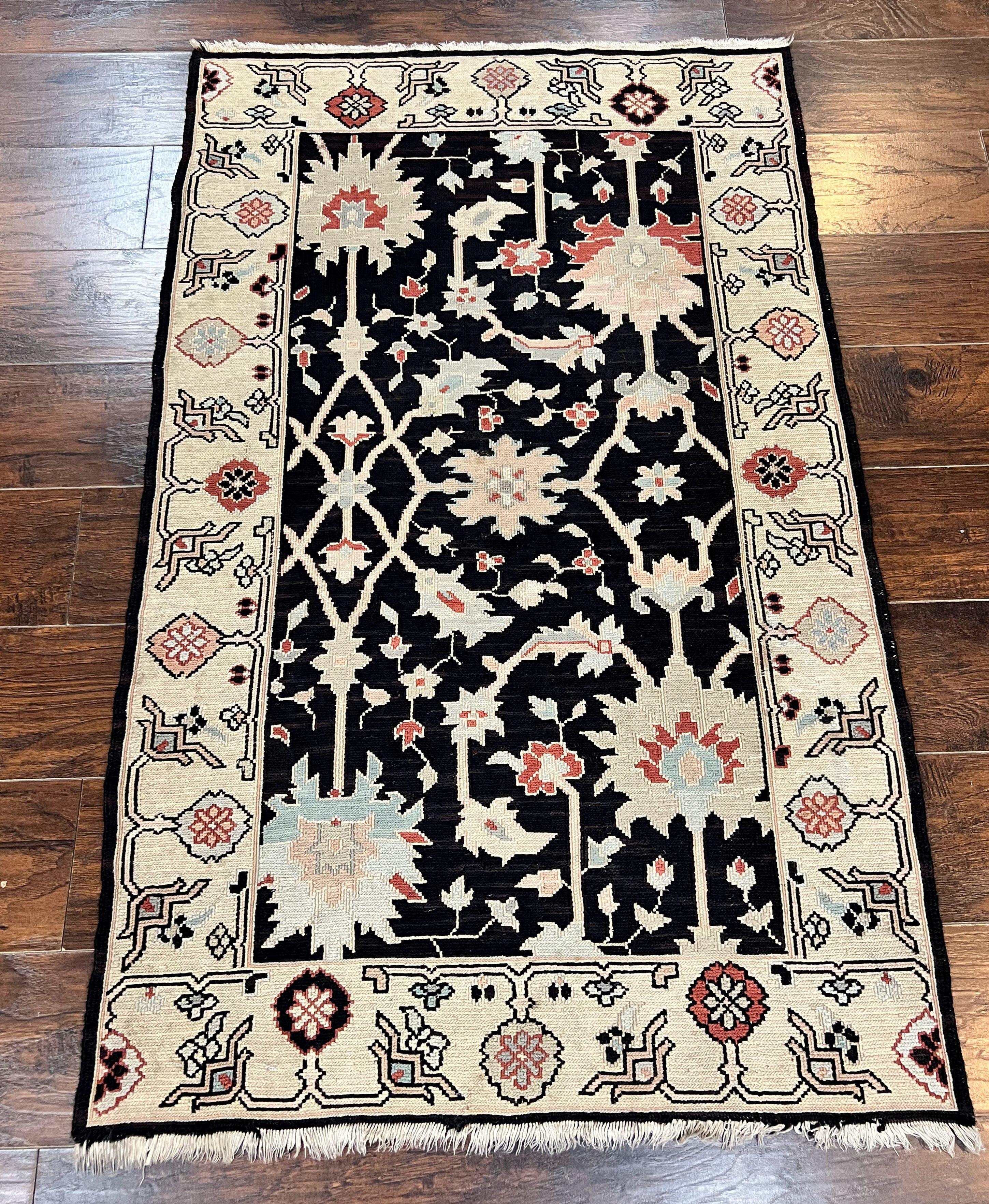 Turkish Flatweave Kilim Rug 3x5, Black, Handmade Vintage Wool Carpet - Jewel Rugs