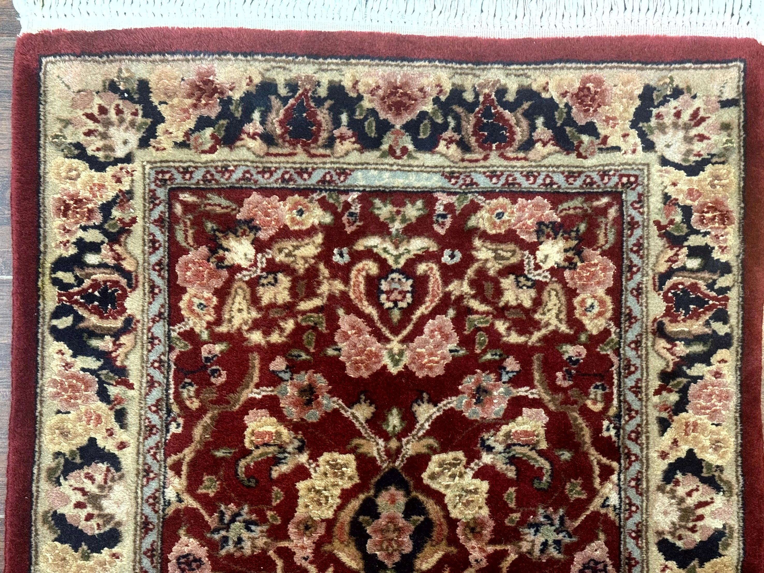 Short Runner Rug 2x6, Fine 200 KPSI, Red Floral Medallion, Wool and Silk Highlights, Persian Runner Rug, Traditional, Sino Persian - Jewel Rugs