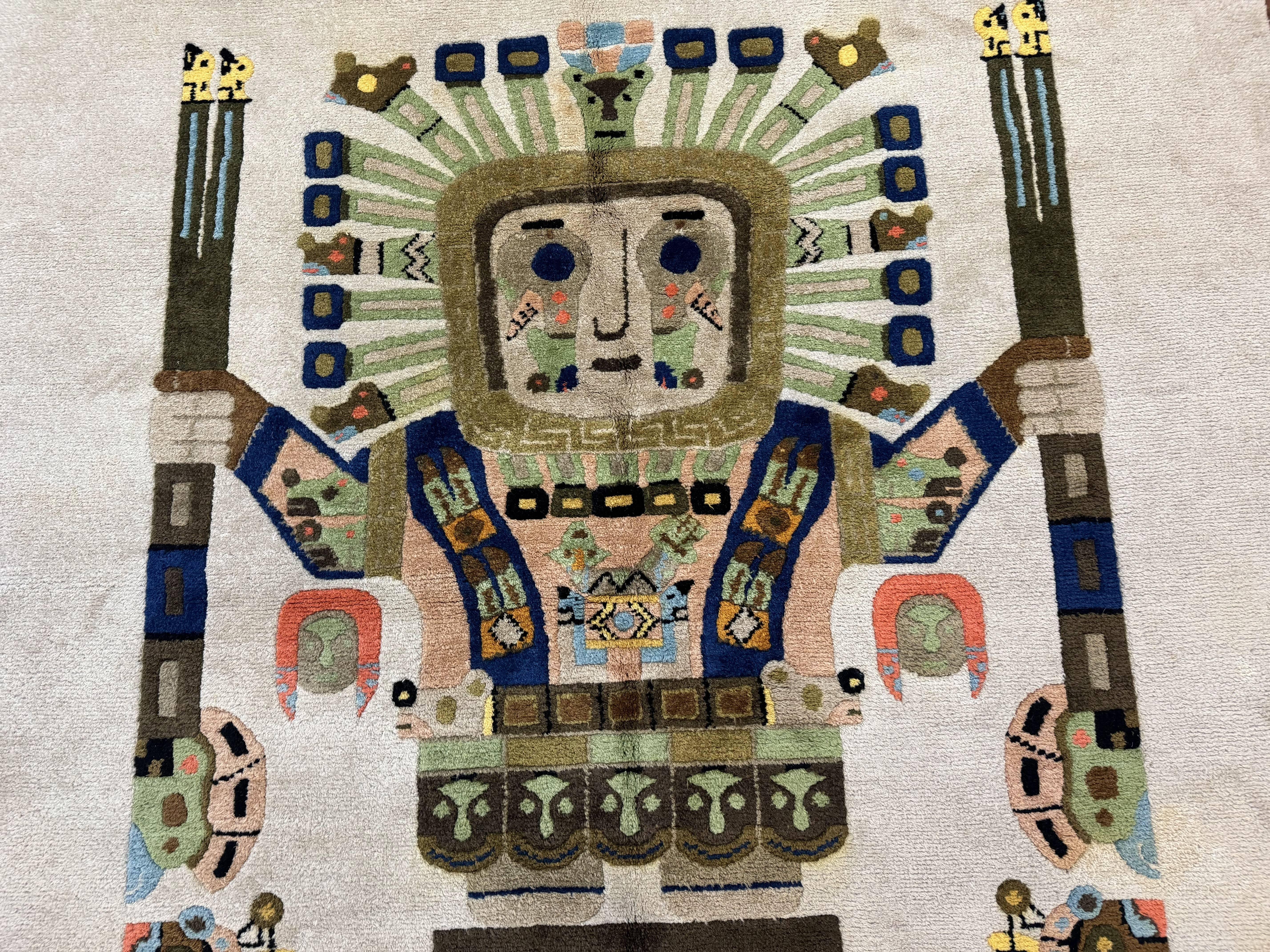 South American Rug 6x7, Unique Native American Design, Ivory, Ecuador Rug, Handmade Wool - Jewel Rugs