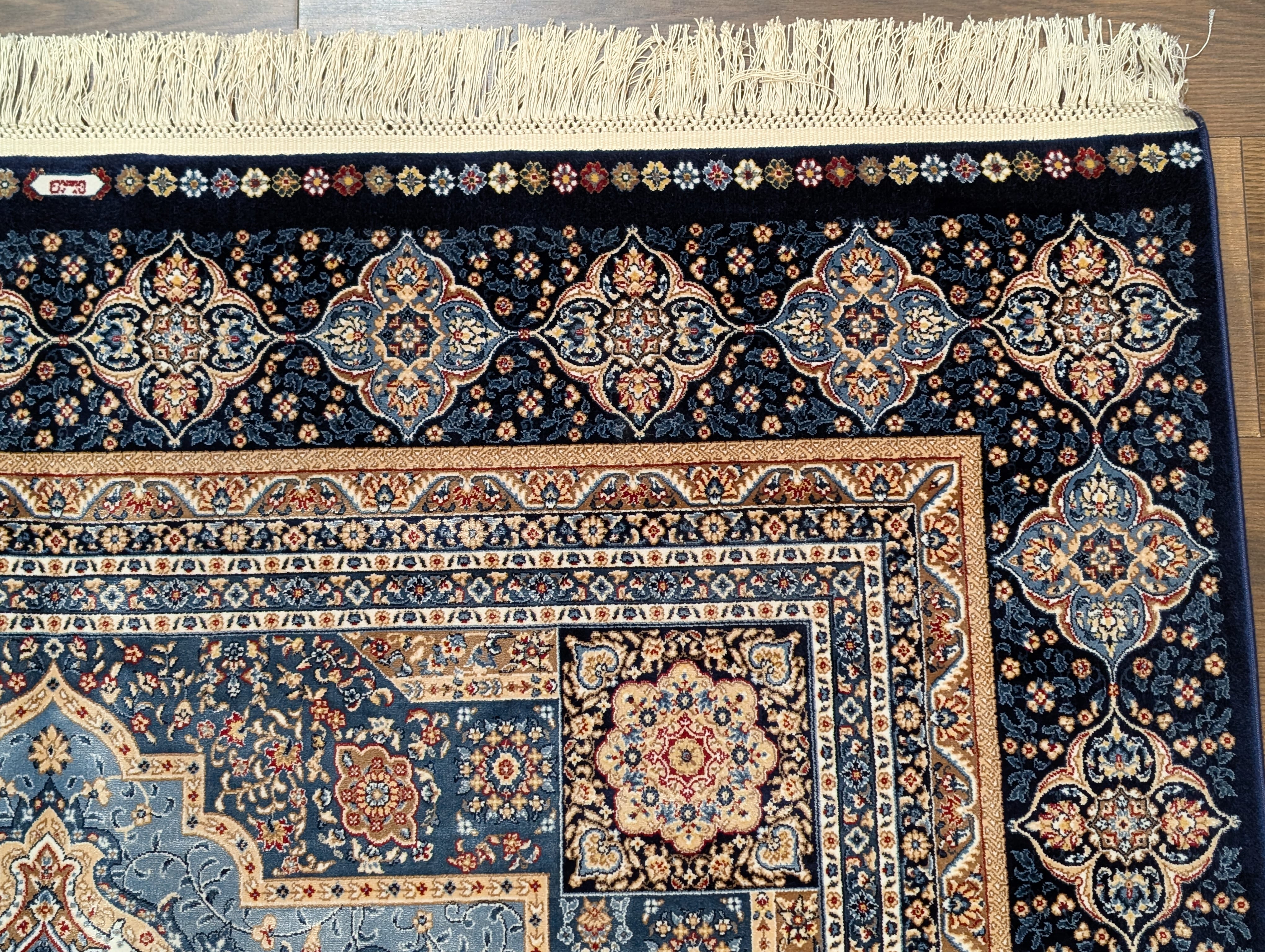 Square Silk Rug 5x5, Turkish Mamluk Silk Carpet, Blue, New, Bamboo Silk - Jewel Rugs