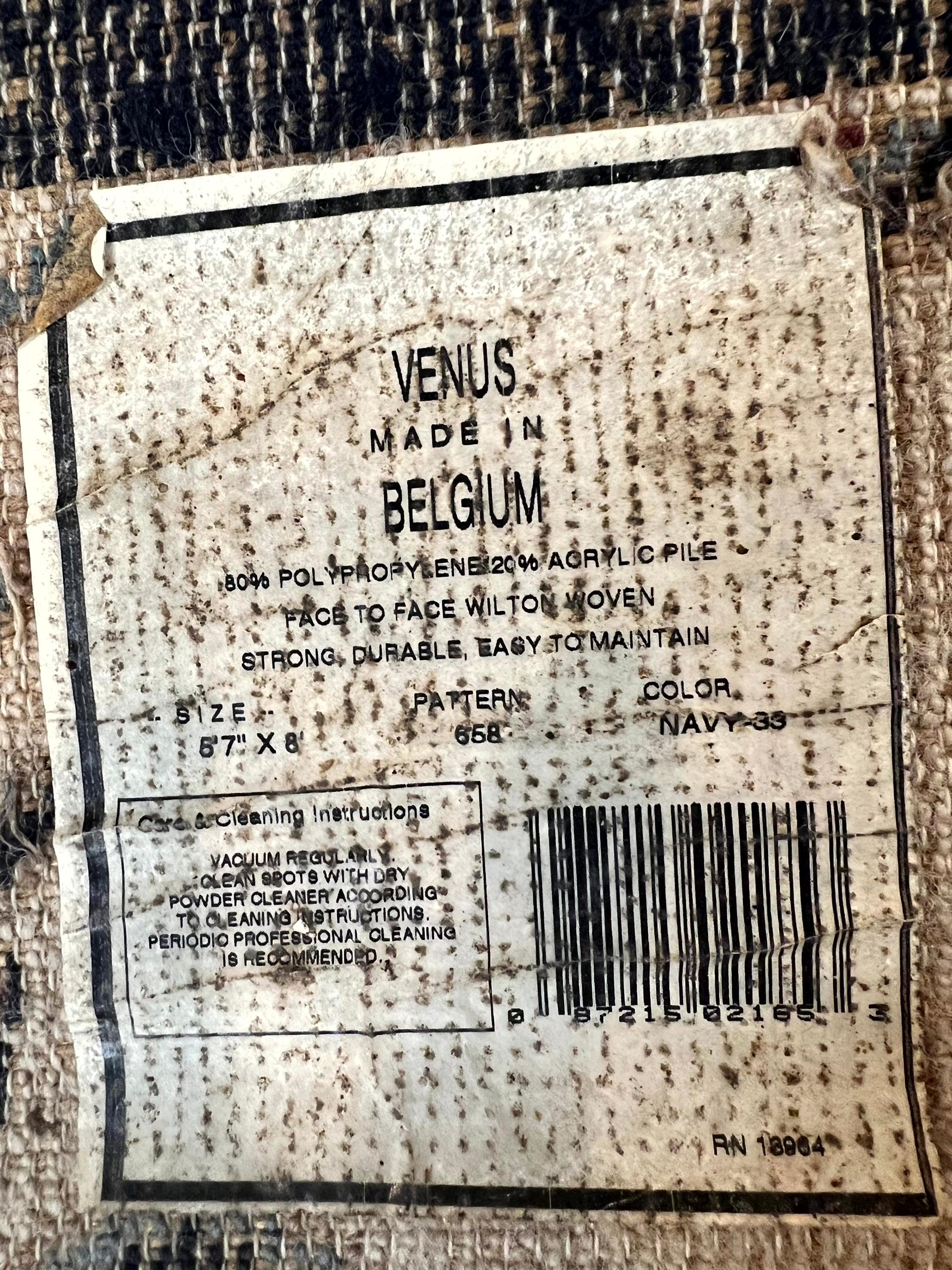 Belgium Power Loomed Rug 5.6 x 7, Navy Blue and Ivory, Heriz Pattern, Vintage Oriental Carpet - Jewel Rugs