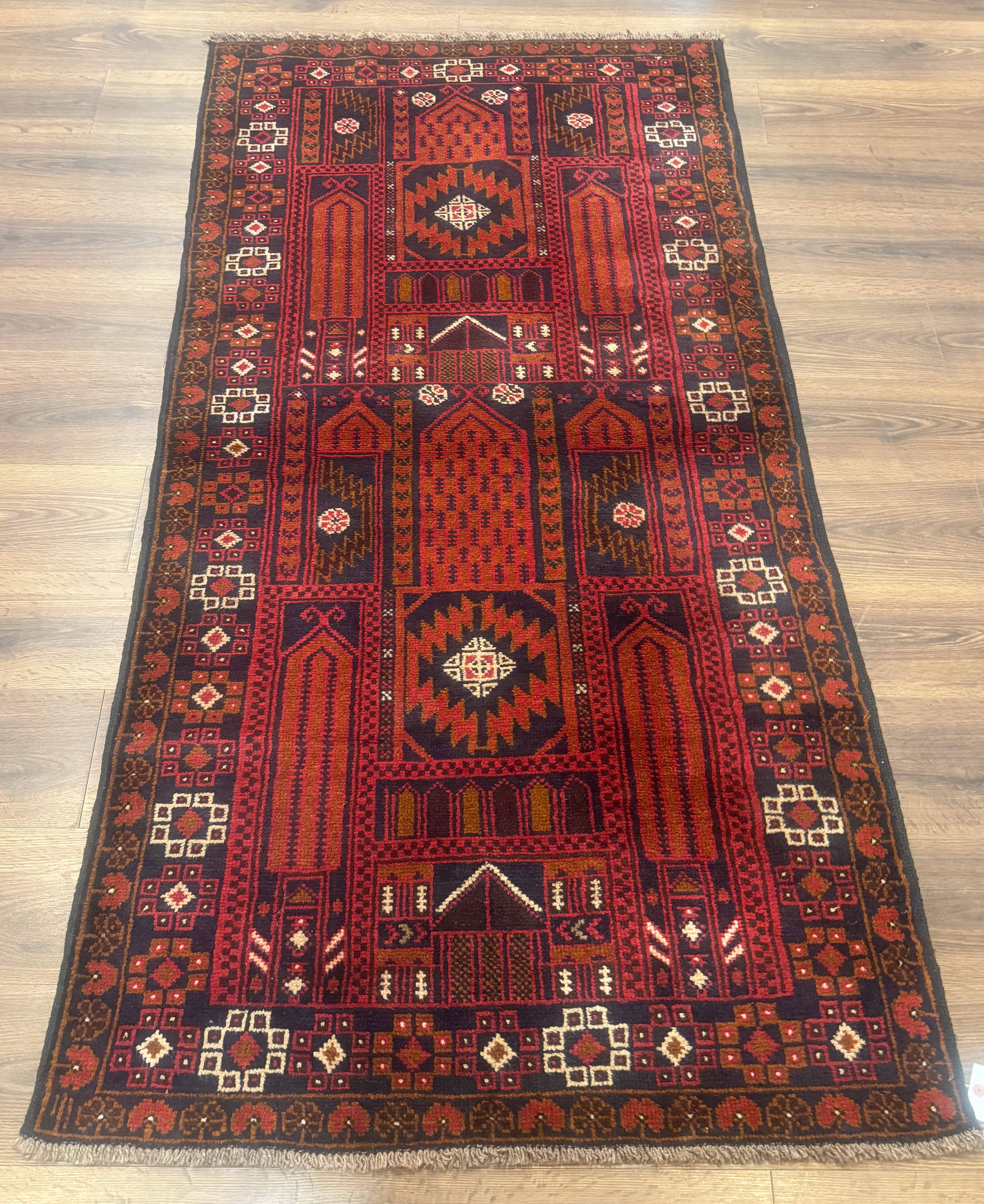Afghan Rug 3x7, Balouch Carpet, Tribal Rug, Red, New - Jewel Rugs