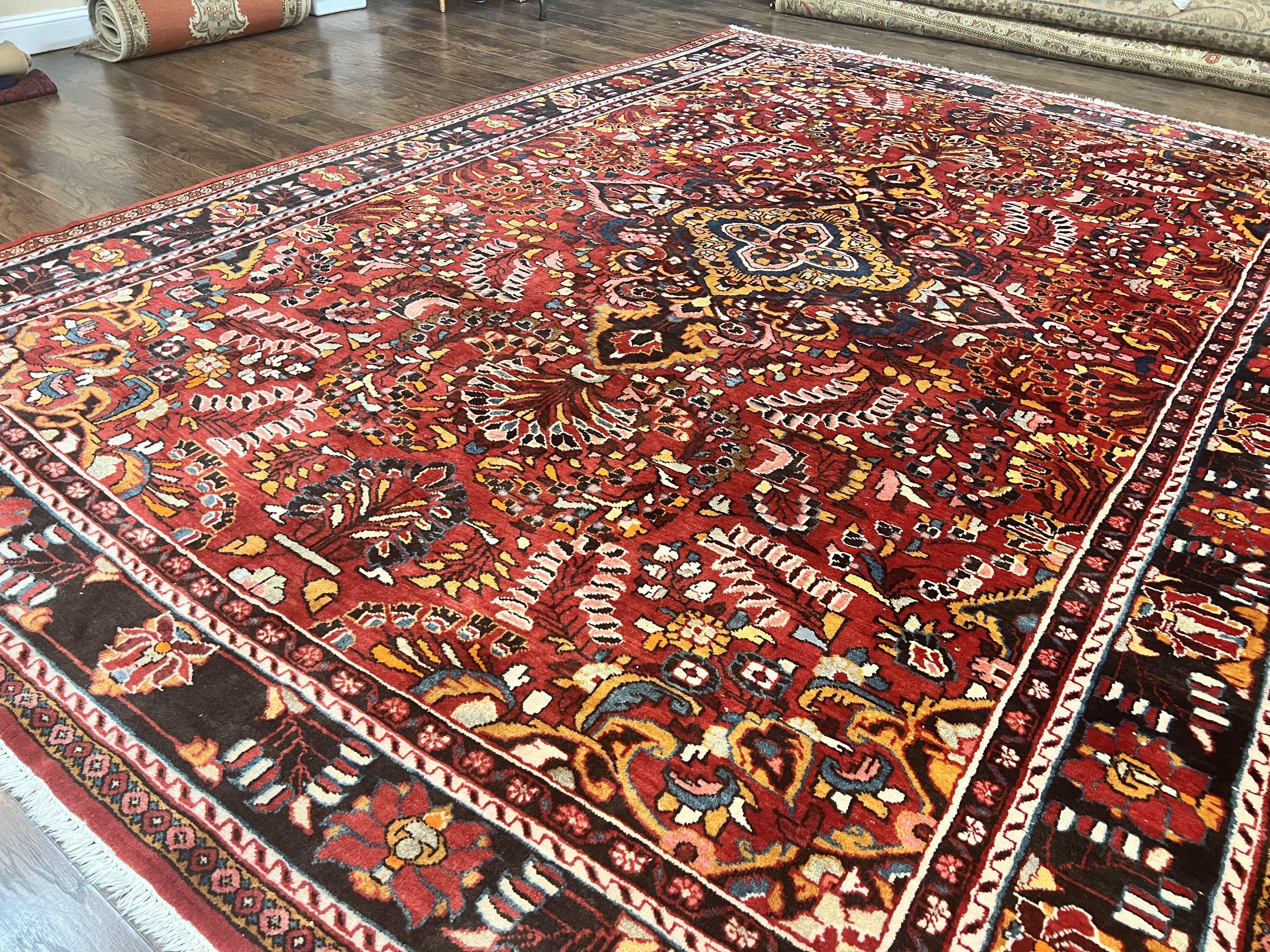 Antique Persian Lilian Rug 9x13, Wool Hand Knotted Red Persian Hamadan Carpet, Floral Medallion, Room Sized Authentic Oriental Rug - Jewel Rugs