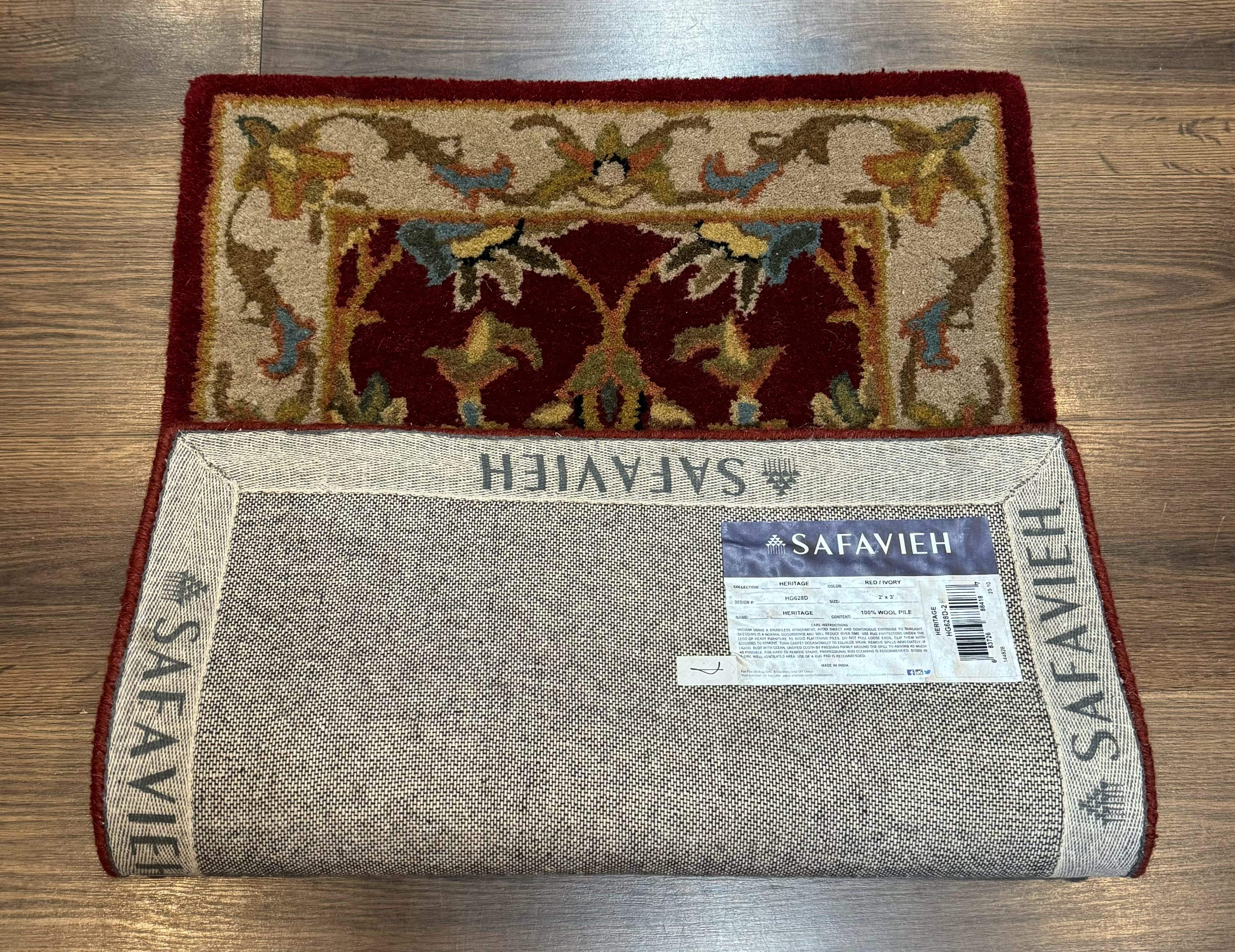 Small Floral Wool Rug 2x3, Safavieh Heritage Collection, Dark Red & Cream - Jewel Rugs