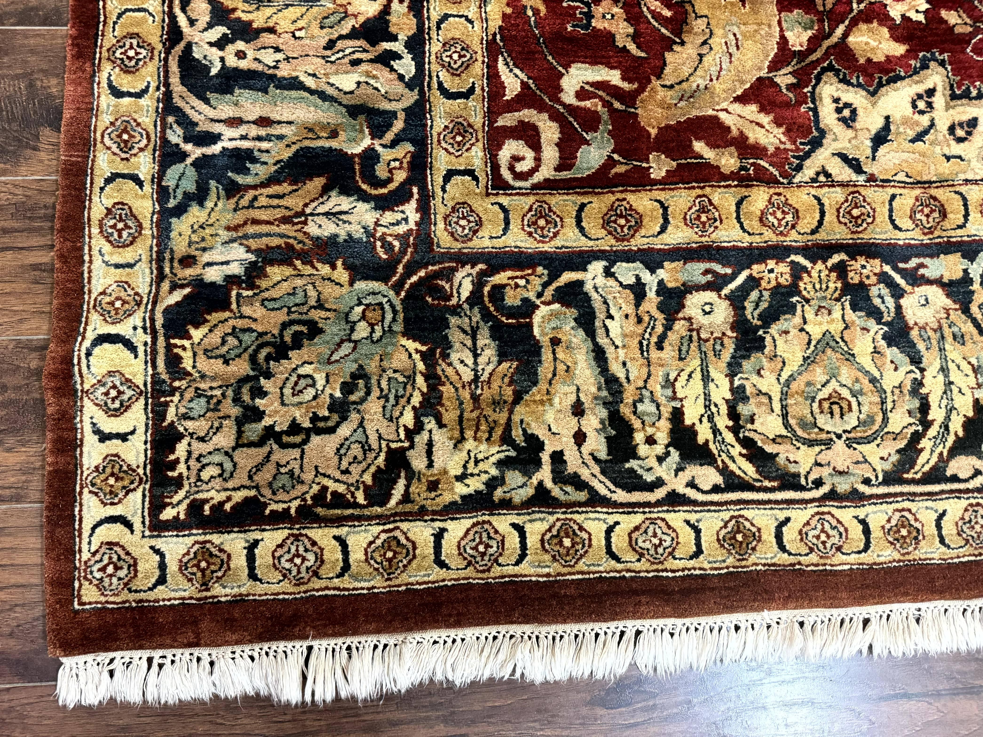 Indo Persian Rug 10x14, Indian Agra Carpet, Vintage Handmade Wool Large Traditional Rug, Dark Red Navy Blue Beige - Jewel Rugs