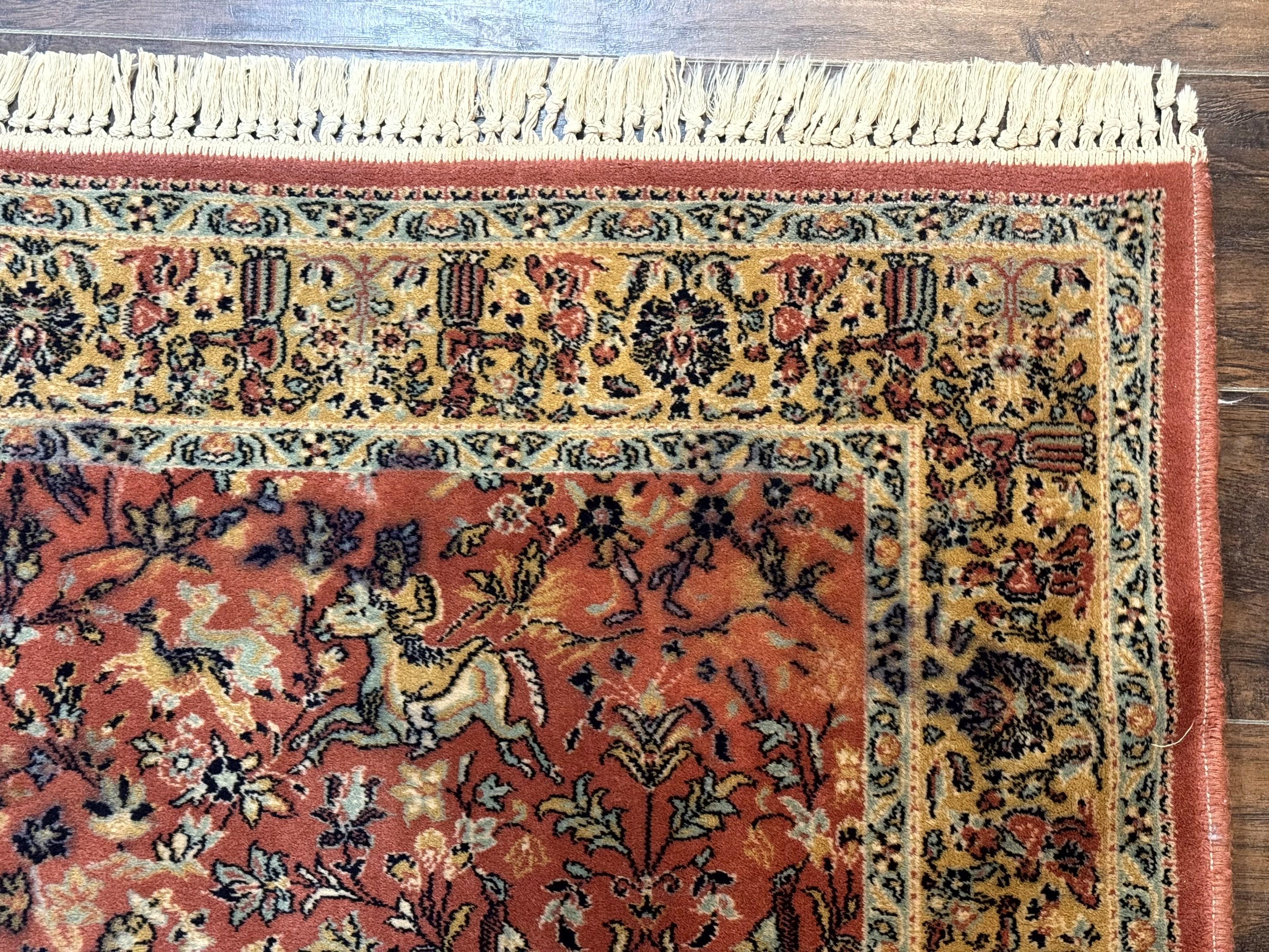 Persian Hunting Design Rug 4.7 x 6.5, Hunting Scene, Red-Orange, Wool, Belgian Power Loomed Carpet - Jewel Rugs