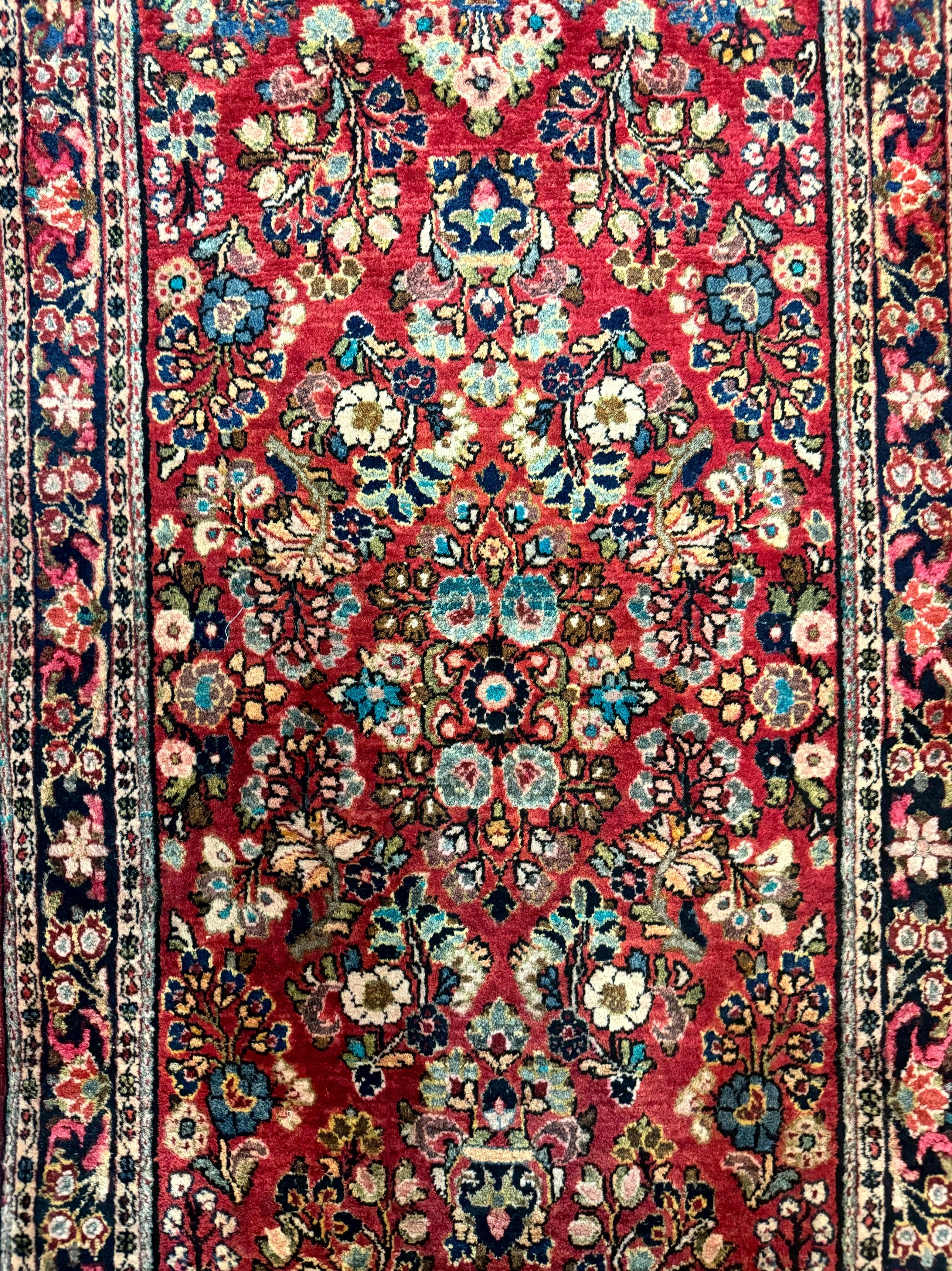 Antique Persian Sarouk Rug 2x5, Floral, Red, Antique Wool Rug - Jewel Rugs