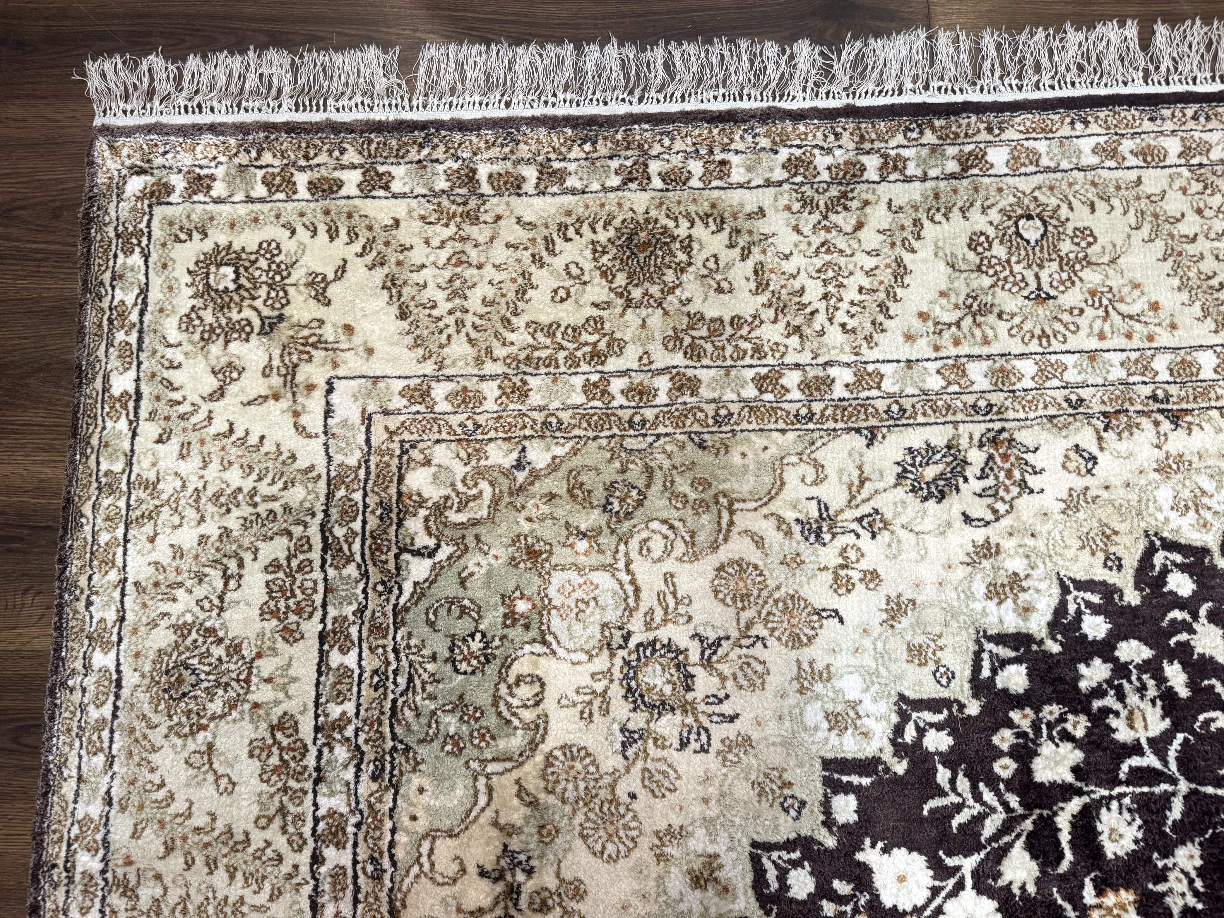 Indian Kashmiri Silk Rug 10x14, Floral Medallion - Jewel Rugs