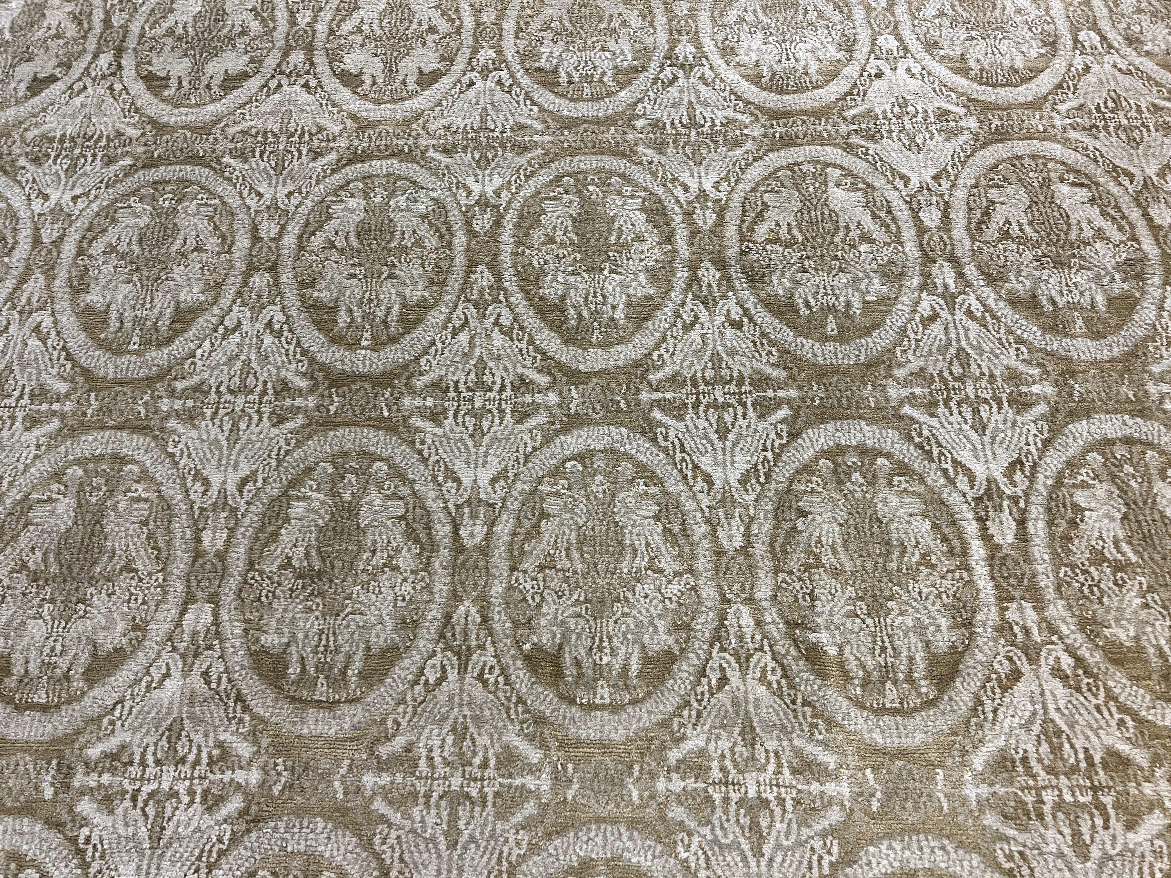 Tibetan Rug 12x15, Wool Hand Knotted Carpet, Odegard Rug, Birds, Olive Green, 12 x 15 Oversized Handmade Contemporary Area Rug, Extra Large - Jewel Rugs