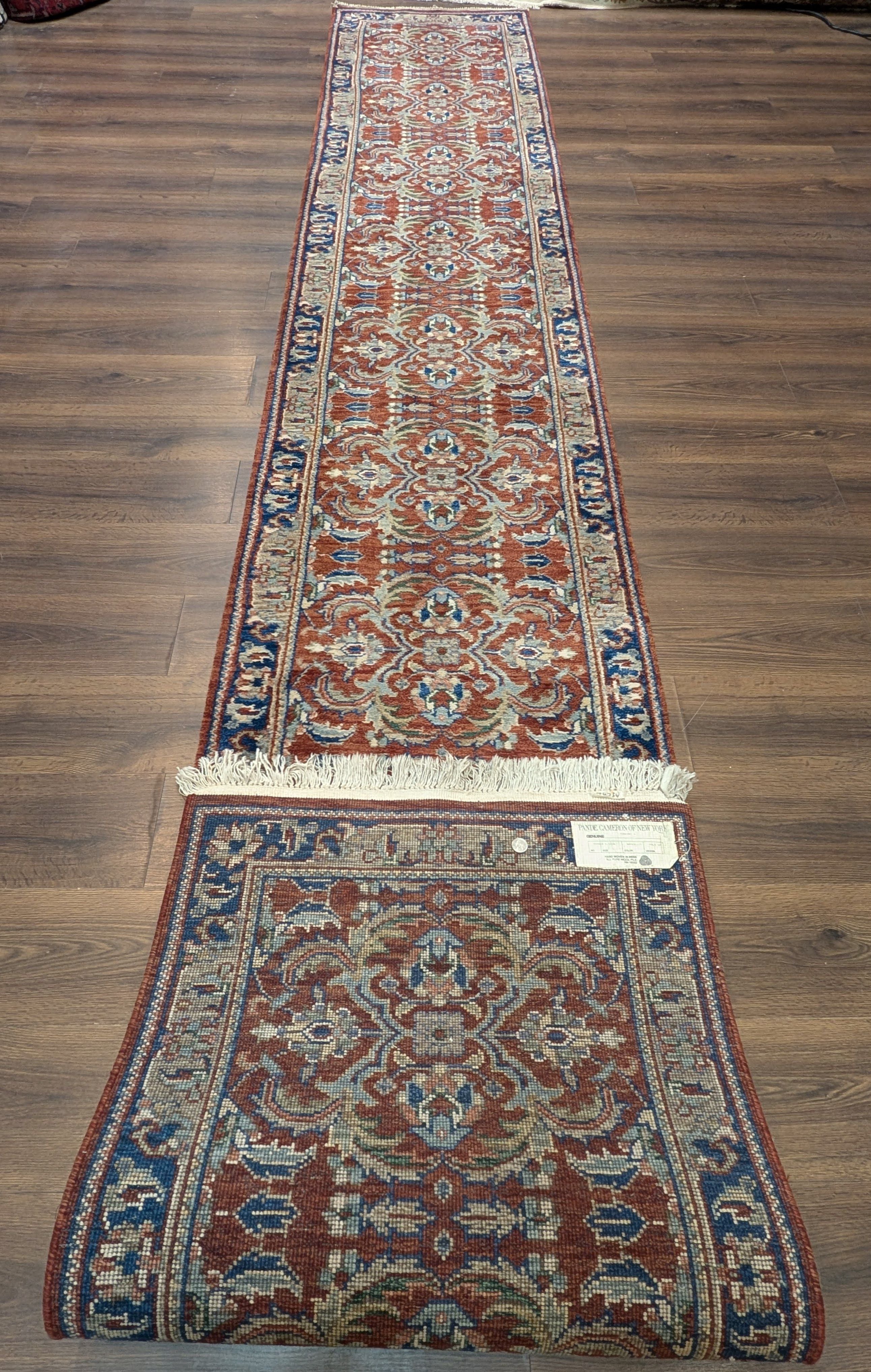 Indo Persian Runner Rug 2.6 x 16, Long Narrow Rug for Hallway, Brick Red and Blue - Jewel Rugs