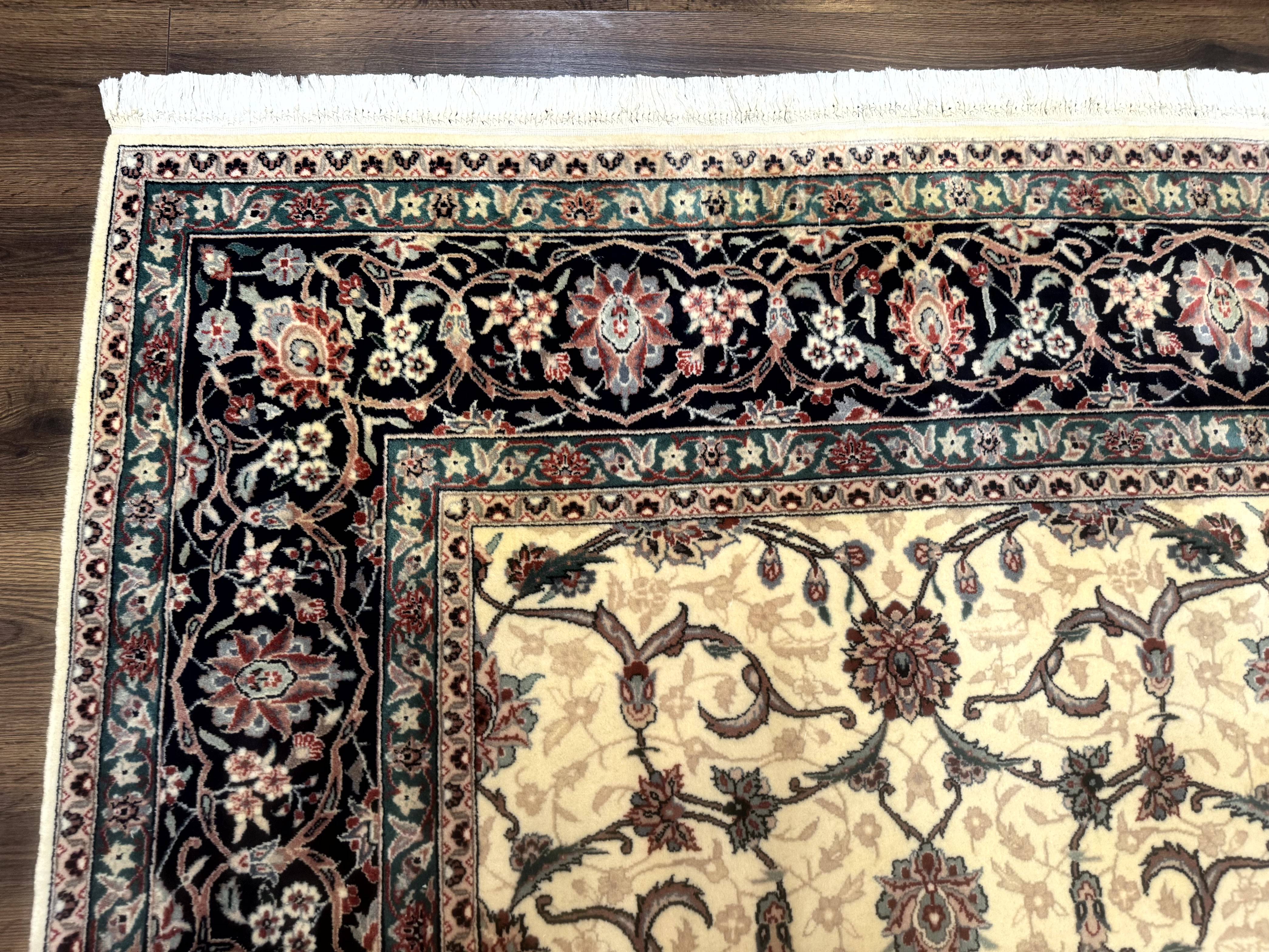 Sino Persian Rug 8x10, Allover Pattern, Beige and Midnight Blue, Wool Oriental Carpet - Jewel Rugs