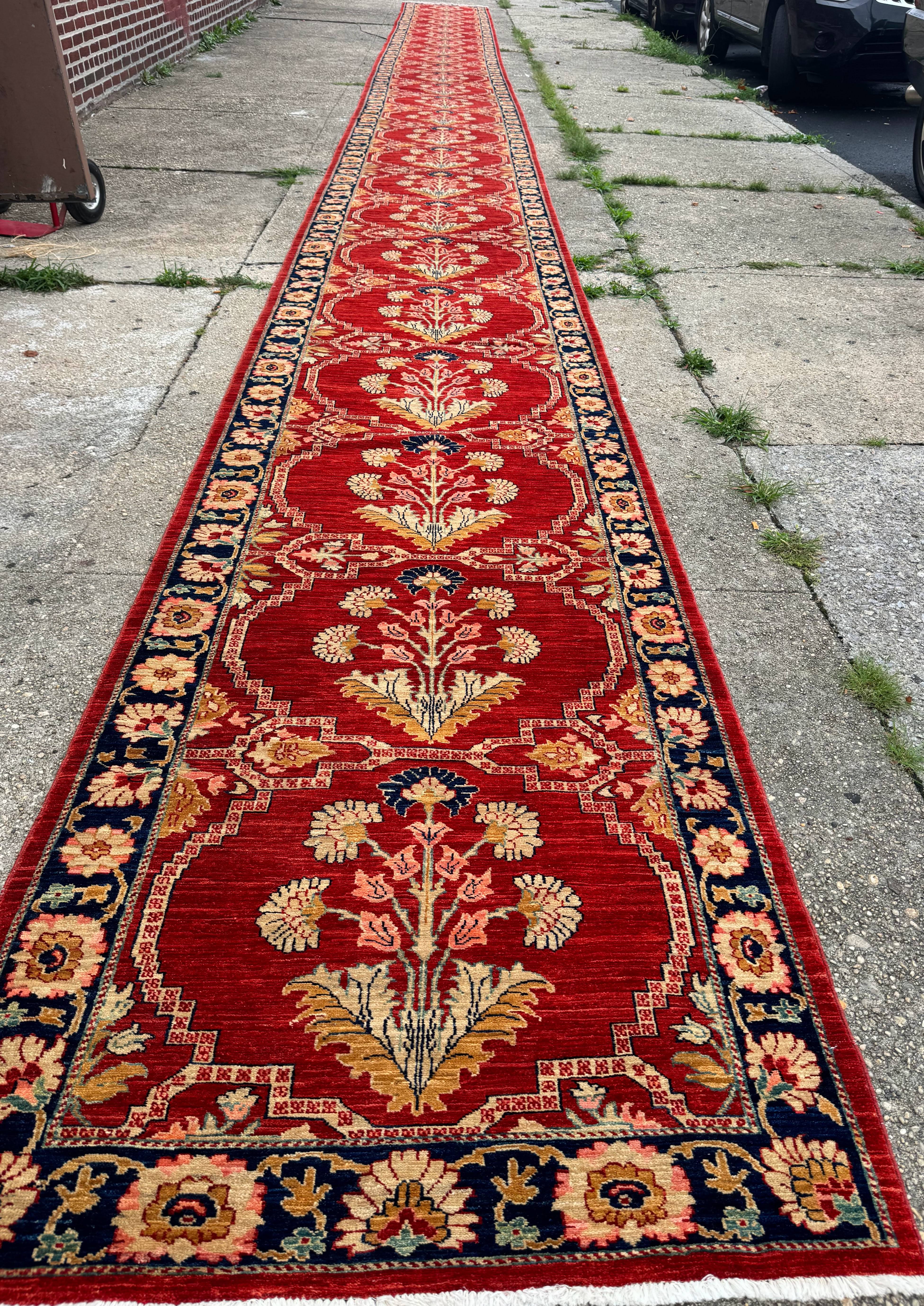 Rare Extra Long Runner Rug 3.9 x 50 ft, Handmade, Wool, Egyptian, Red, Floral, Custom Size - Jewel Rugs