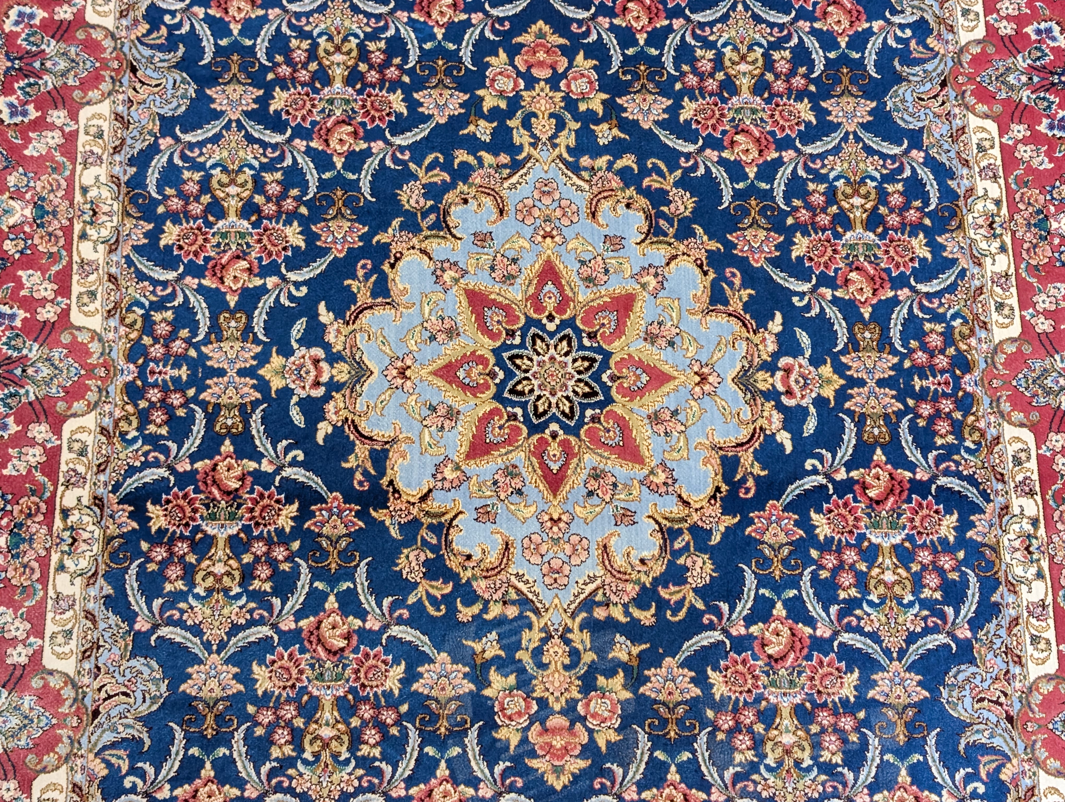 Navy Blue Silk Rug 2.5 x 4, Fine, Detailed, Turkish Silk Rug, Bamboo Silk, New - Jewel Rugs