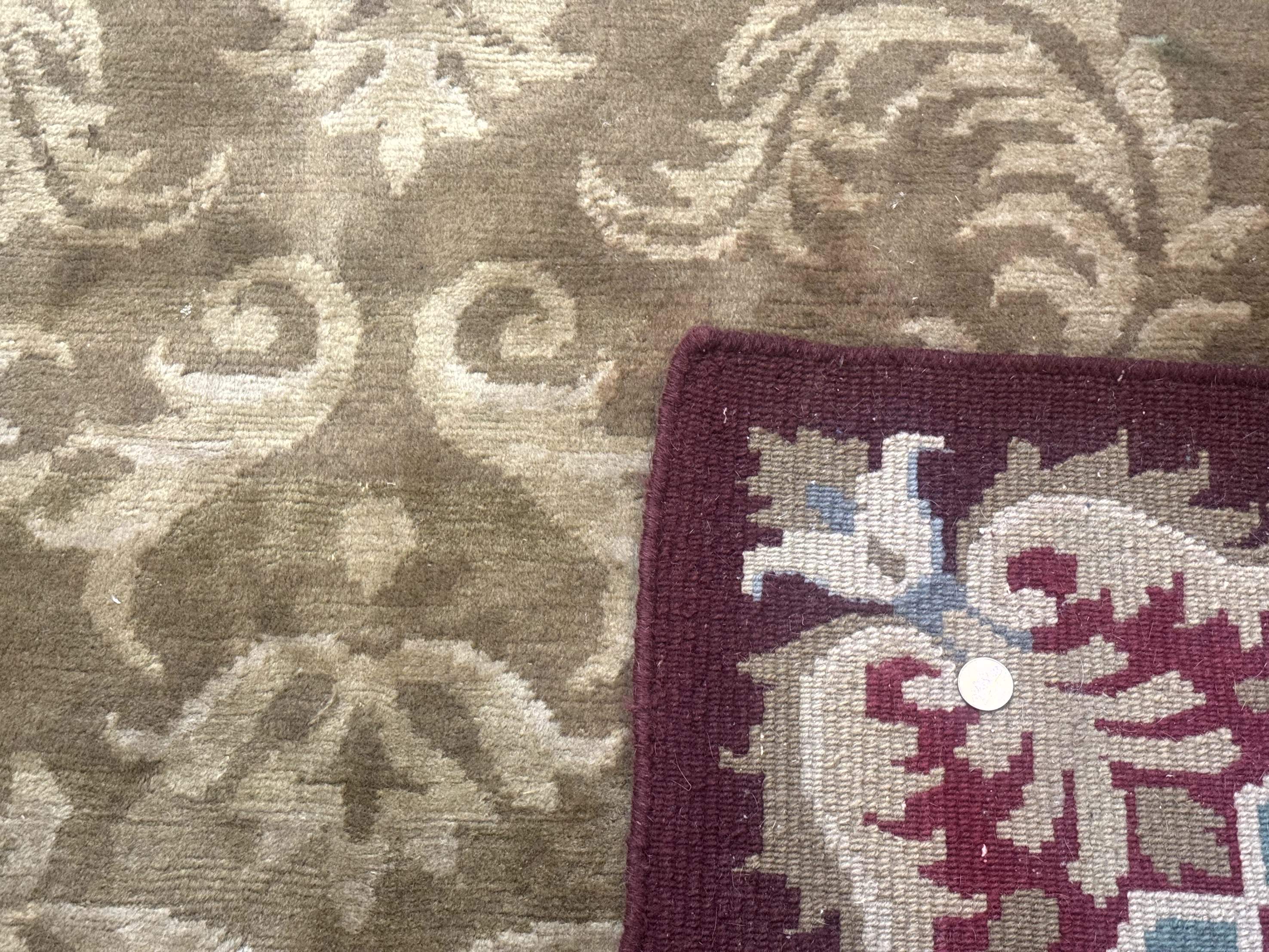 Tibetan Aubusson Rug 6x9, Gold-Beige, Soft Wool Pile, Handmade - Jewel Rugs