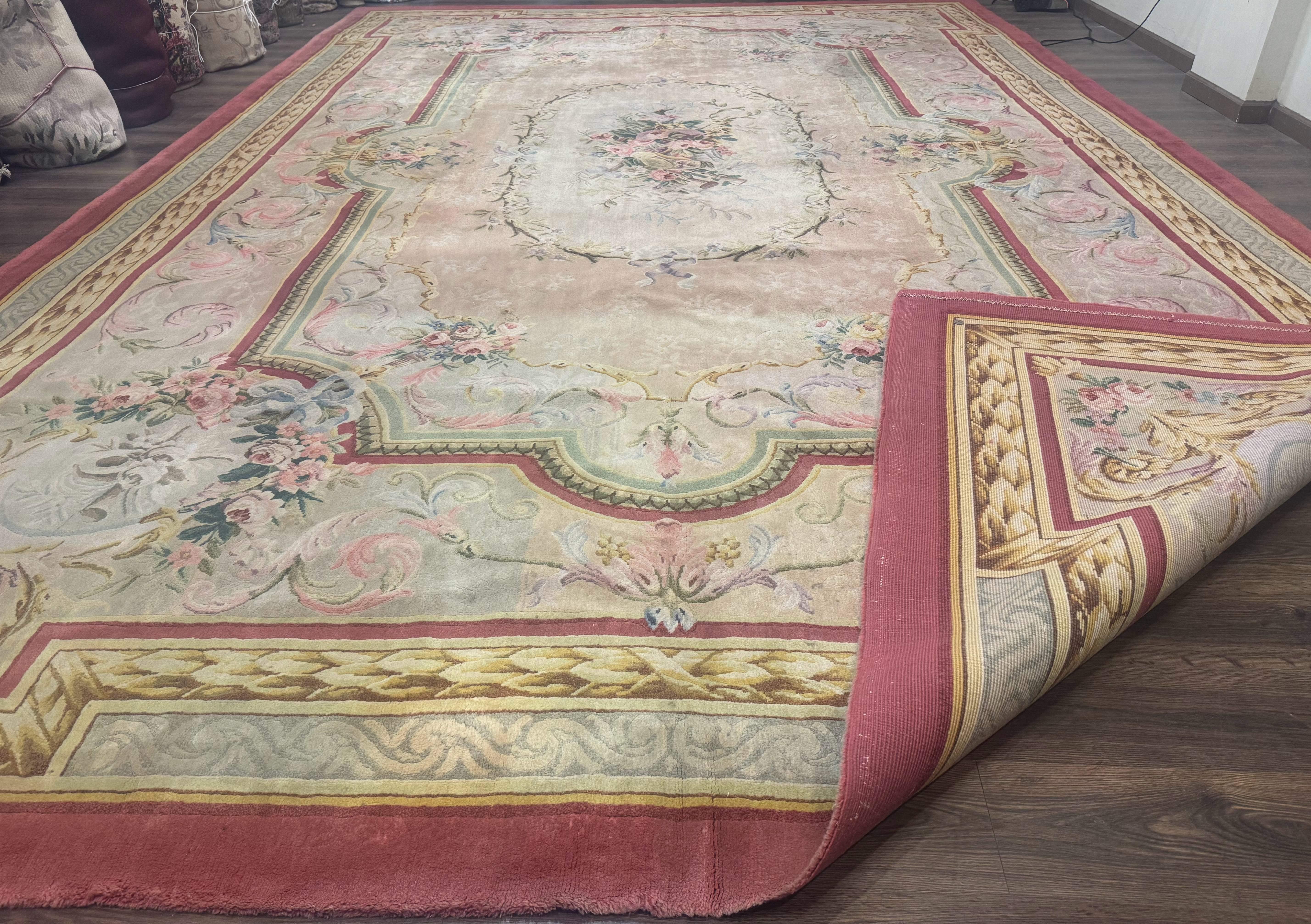 Palace Size Aubusson Rug 13 x 20 ft - Oversized Wool Carpet - Jewel Rugs