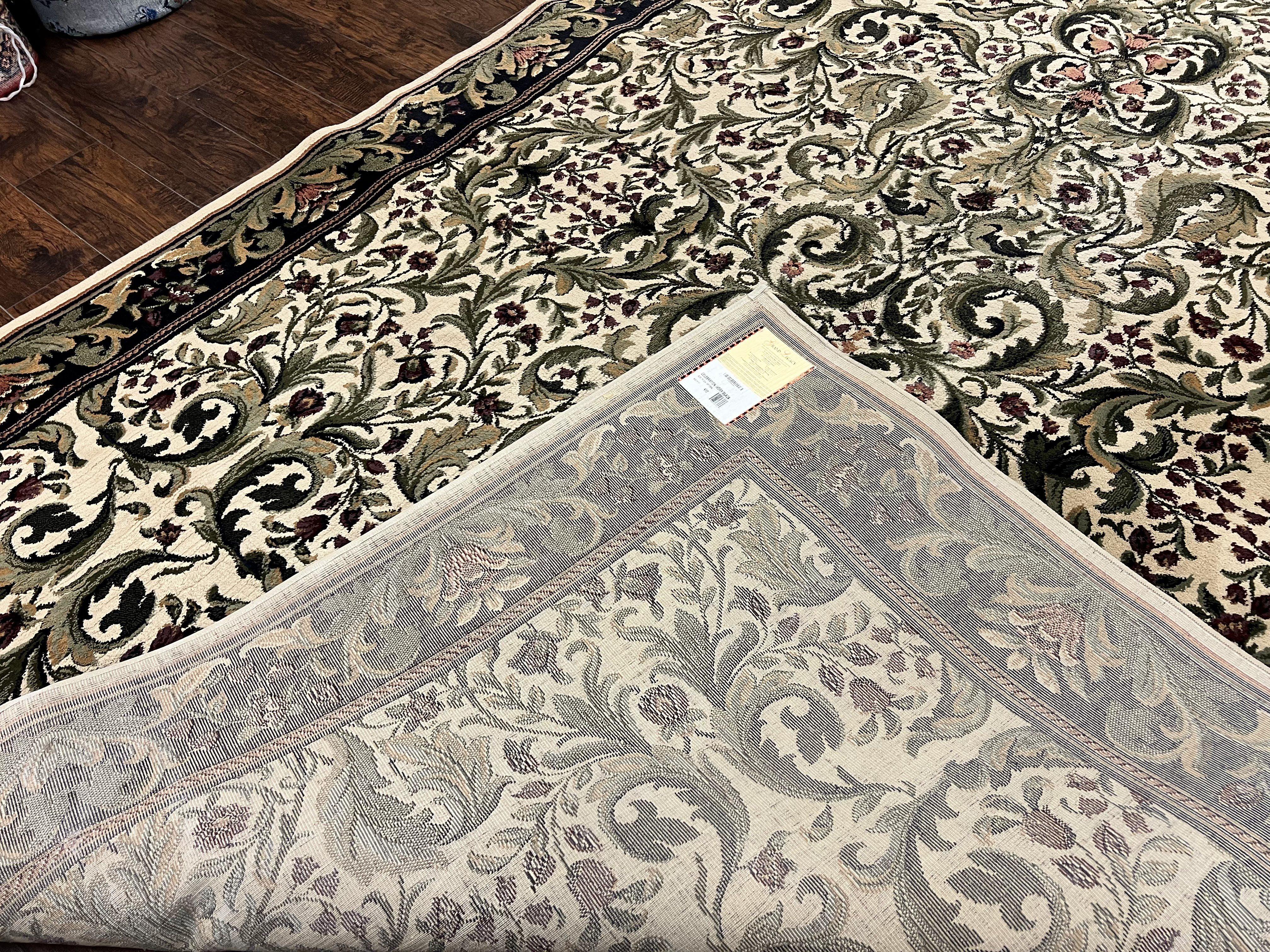 Oriental Rug 8x11, Floral Pattern, Ivory and Black - Jewel Rugs