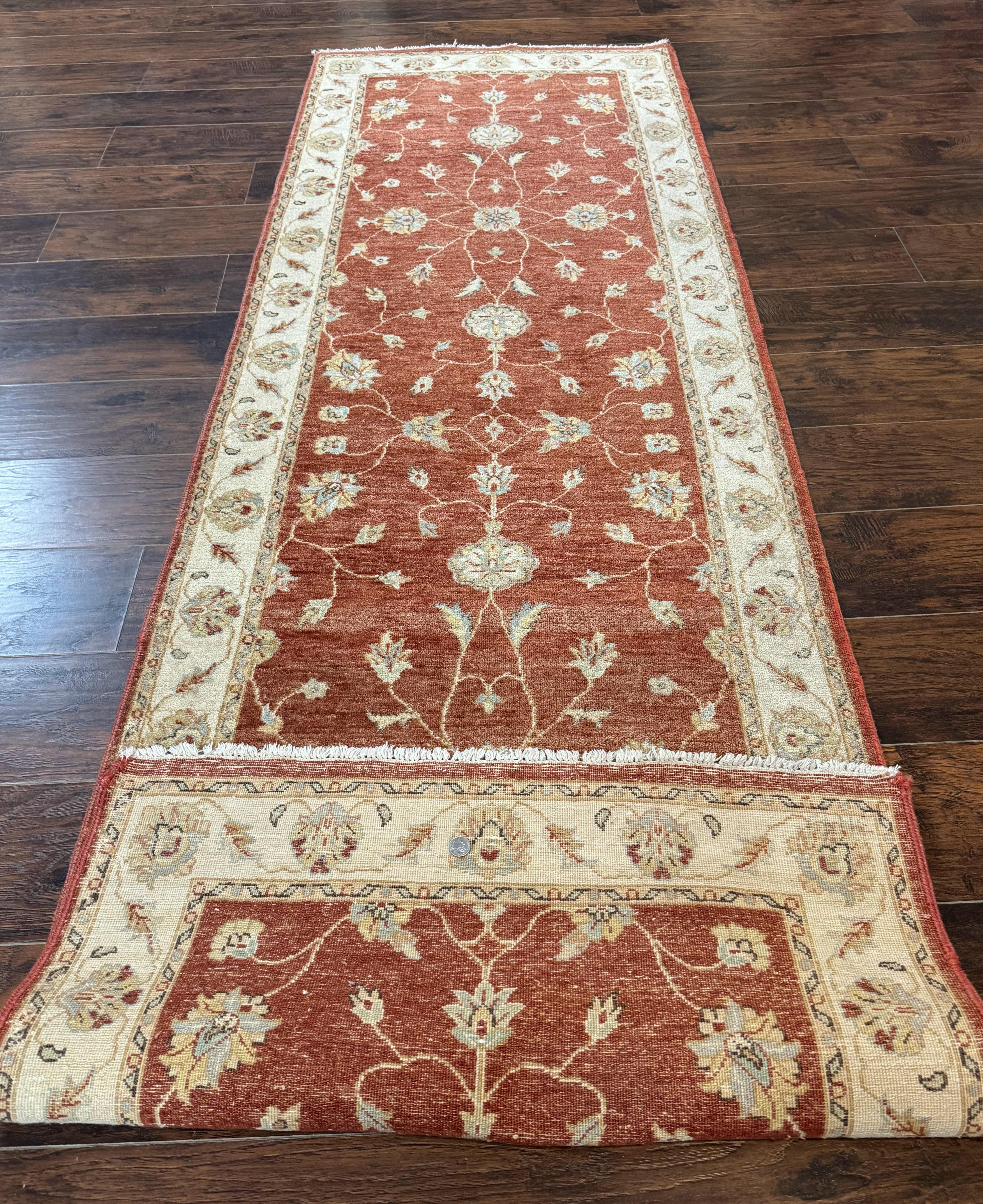 Peshawar Runner Rug 3x10, Pak Persian Runner for Hallway or Kitchen, Tradiitonal 10ft Runner, Wool, Brick Red and Beige - Jewel Rugs