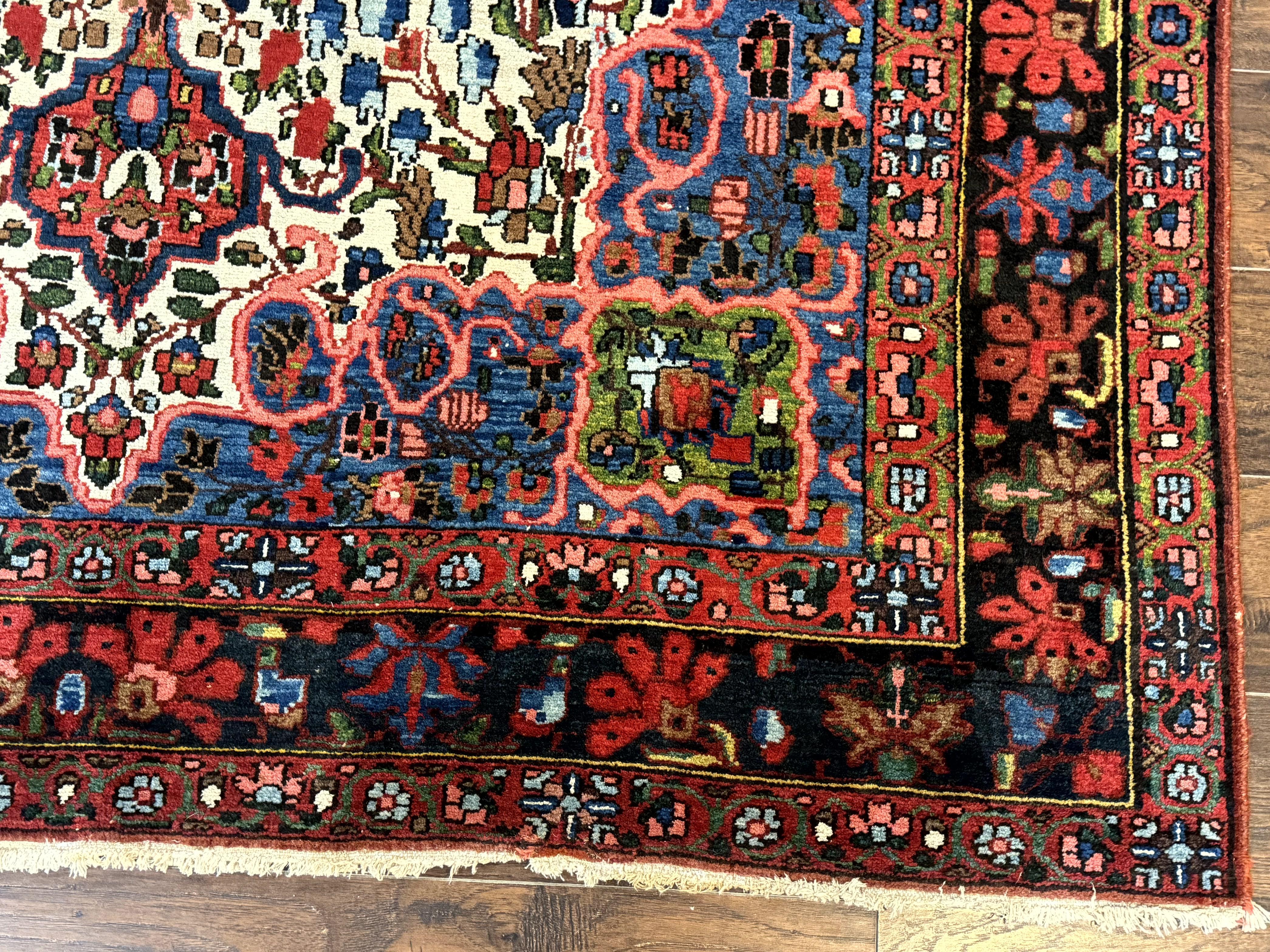 Persian Bakhtiari Rug 7x10, Antique Persian Carpet, Colorful, Great Colors, Ivory Red Blue, Rare Tribal Rug - Jewel Rugs