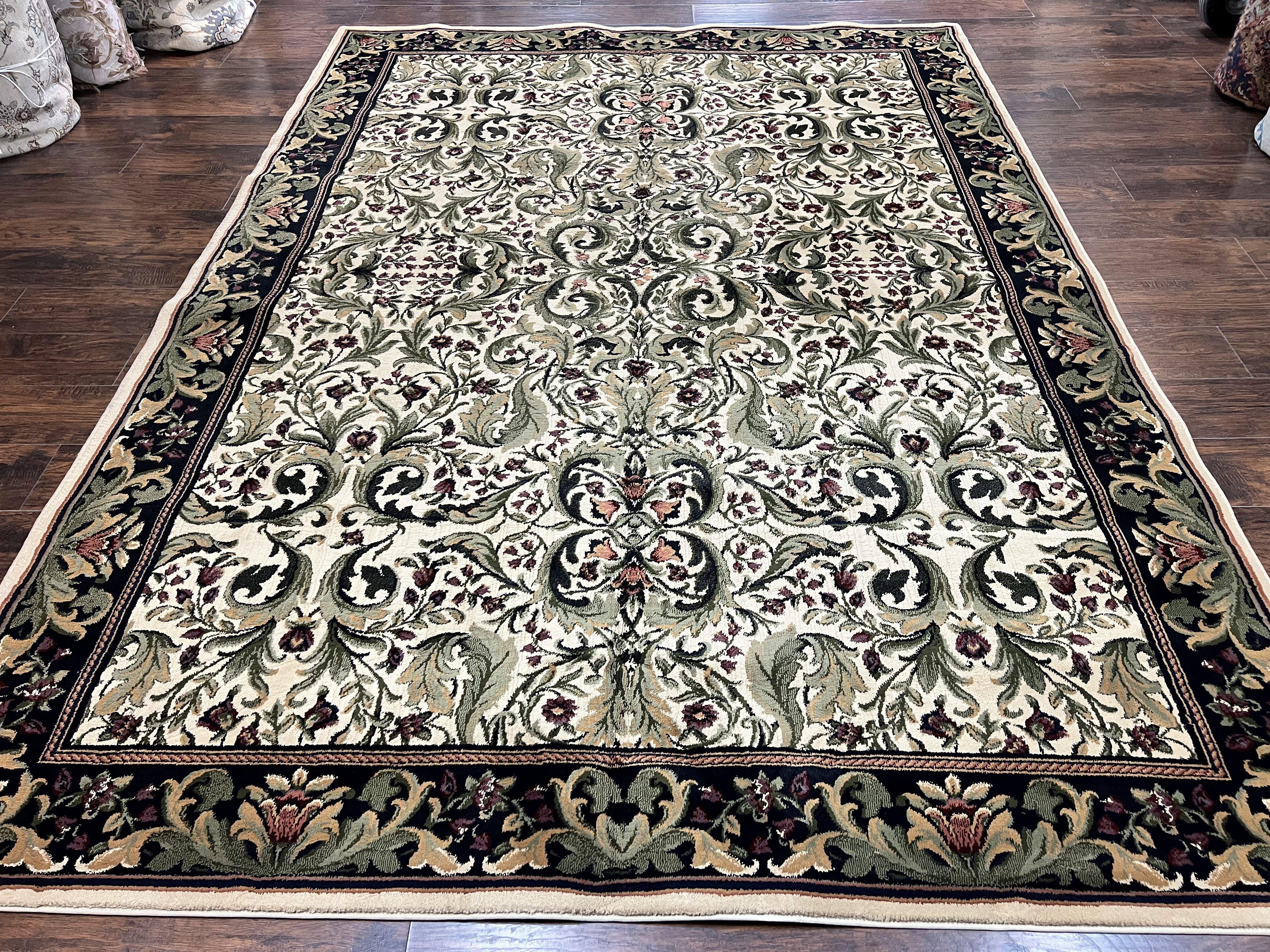 Oriental Rug 8x11, Floral Pattern, Ivory and Black - Jewel Rugs