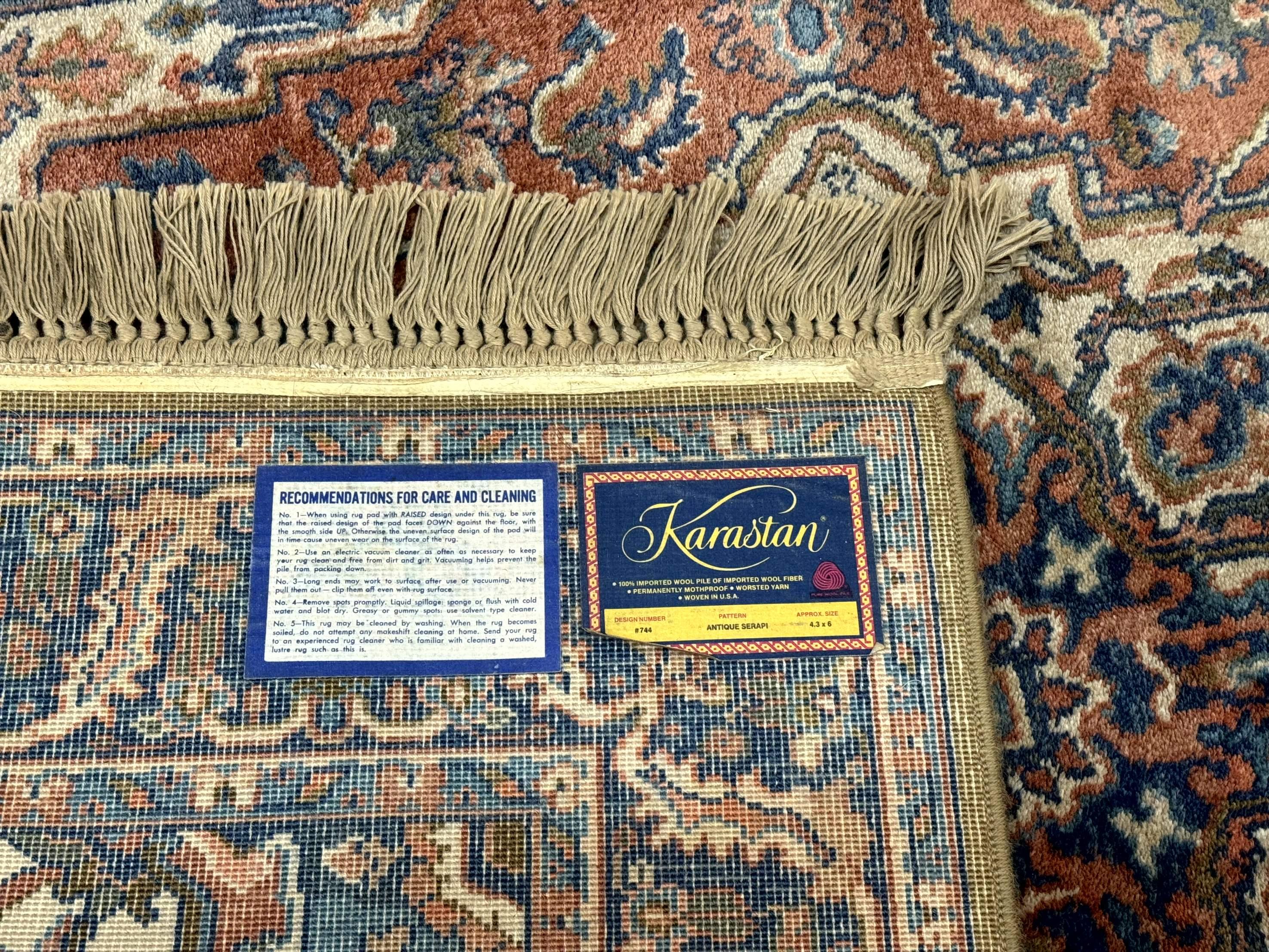 Karastan Rug 4x6, Vintage Karastan #744 Antique Serapi Pattern, Wool Pile, Original 700 Series Karastan Carpet - Jewel Rugs